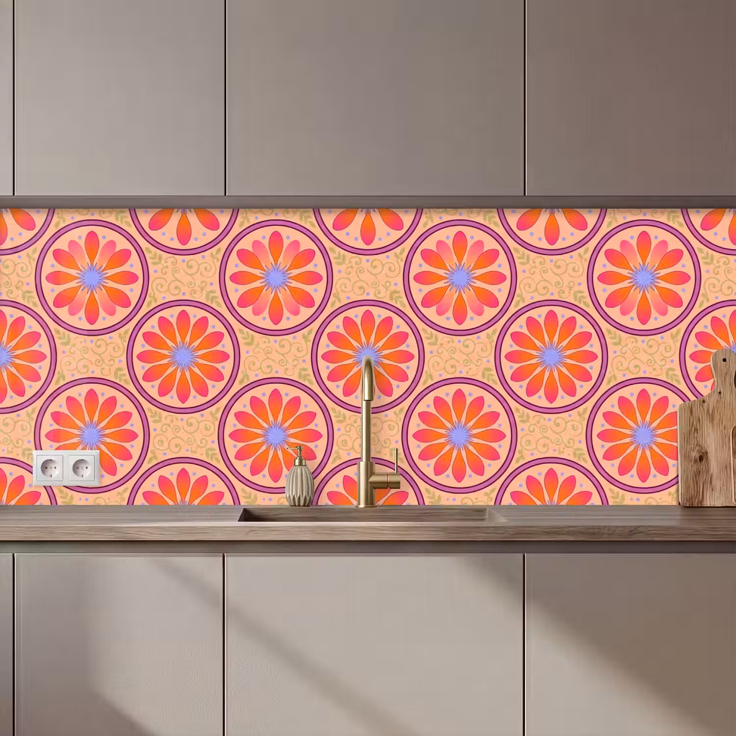 Patroon - Bloemen - Decoratief - Kleurrijk - Modern keuken achterwand 2 middel zz_3dshopping