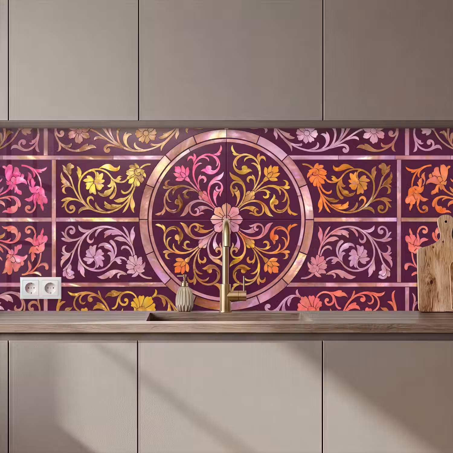 Patroon - Floraal - Oosters - Paars - Goud keuken achterwand 2 middel zz_3dshopping