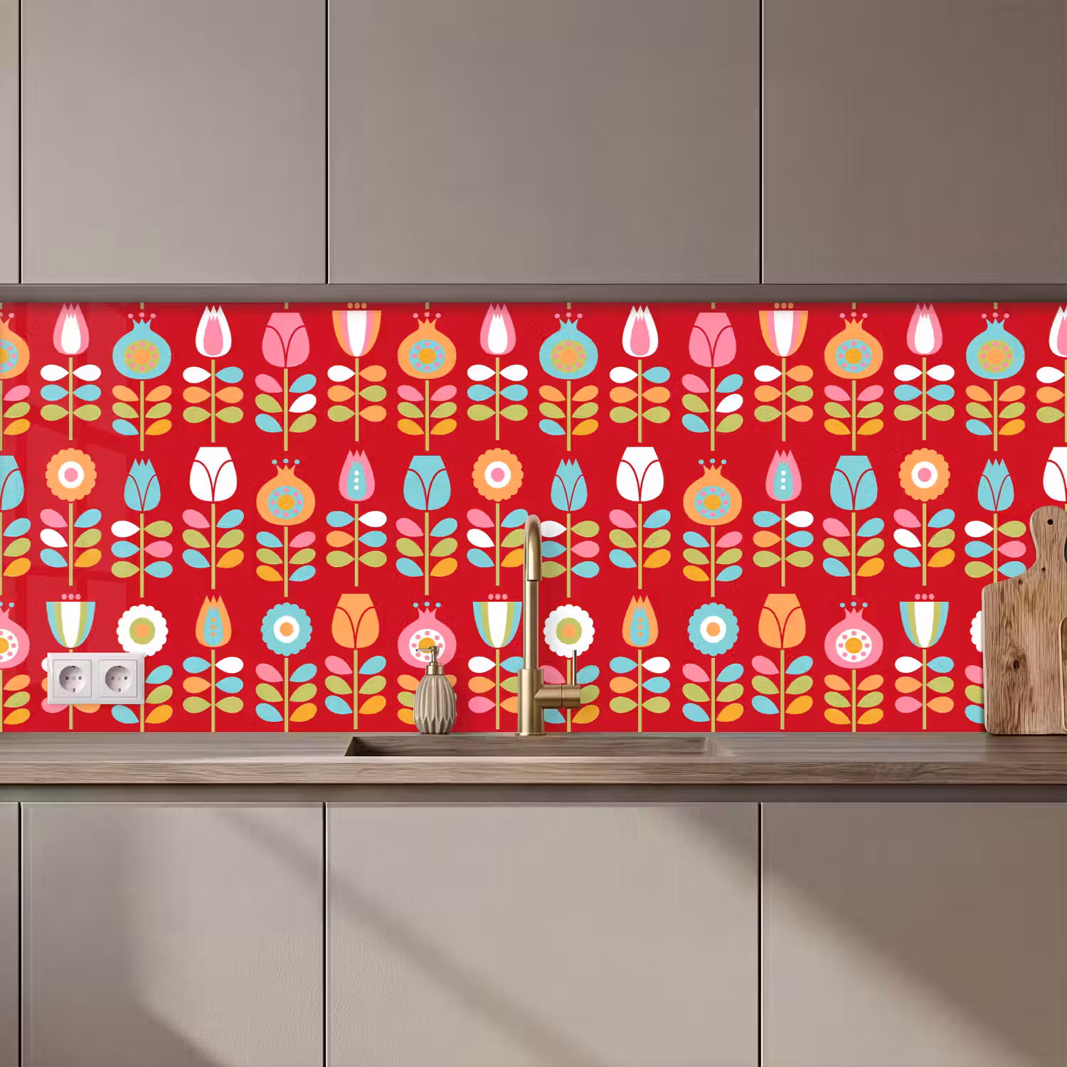 Patronen - Bloemen - Retro - Rood keuken achterwand 2 middel 871 zz_3dshopping