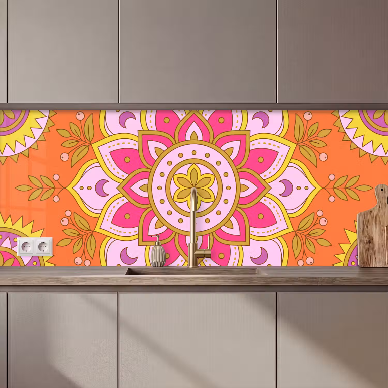 Patroon - Bloemmotief - Decoratie - Abstract - Roze keuken achterwand 2 middel zz_3dshopping