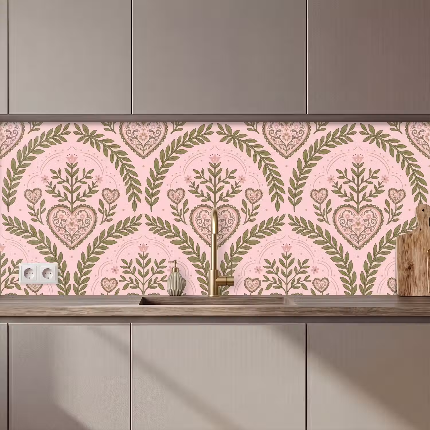 Patroon - Hart - Bloemen - Folkloristisch - Roze keuken achterwand 2 middel zz_3dshopping