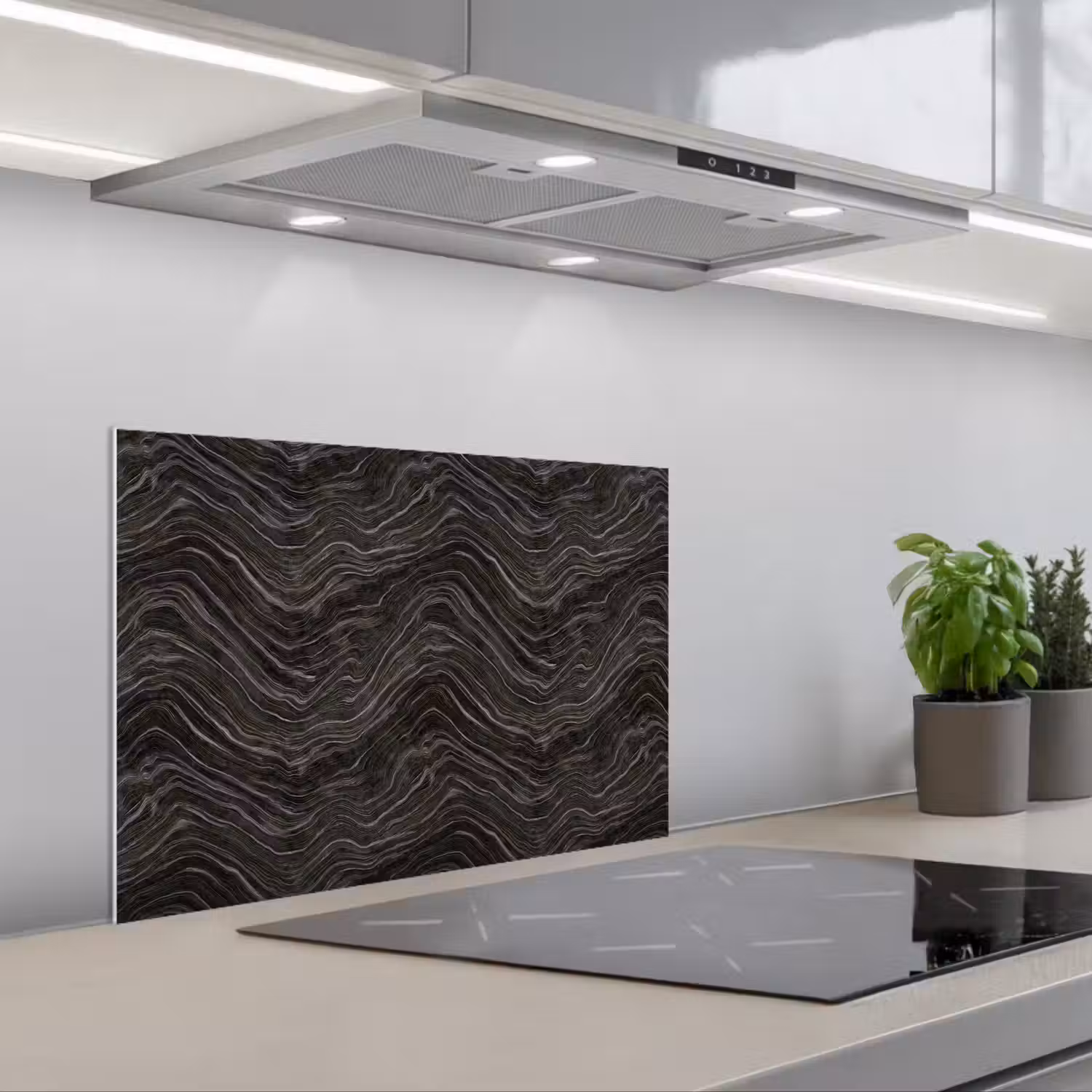 Patroon - Contrast - Antraciet keuken achterwand spatscherm klein 900 -3d_schuin