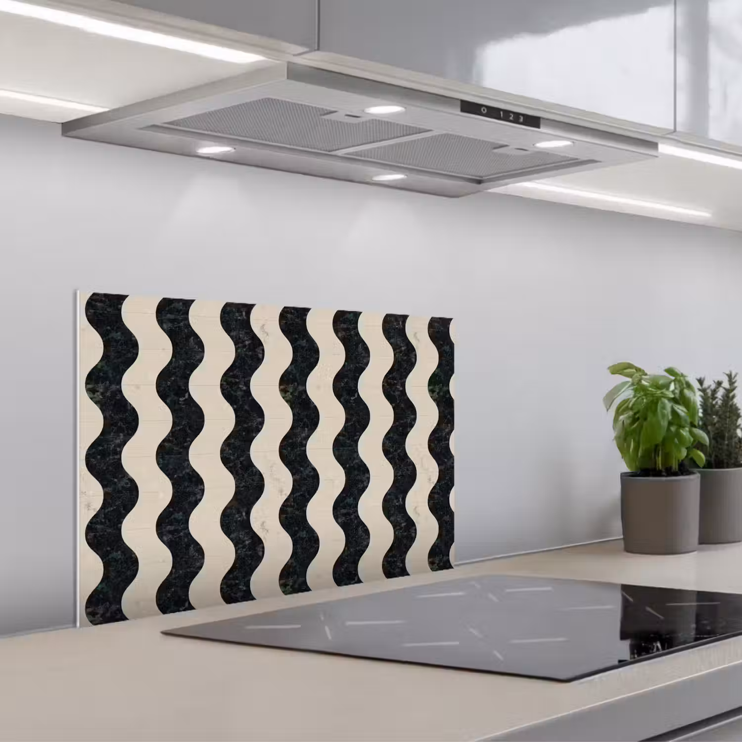 Patroon - Marmer - Groen - Cremé keuken achterwand spatscherm klein 900 -3d_schuin