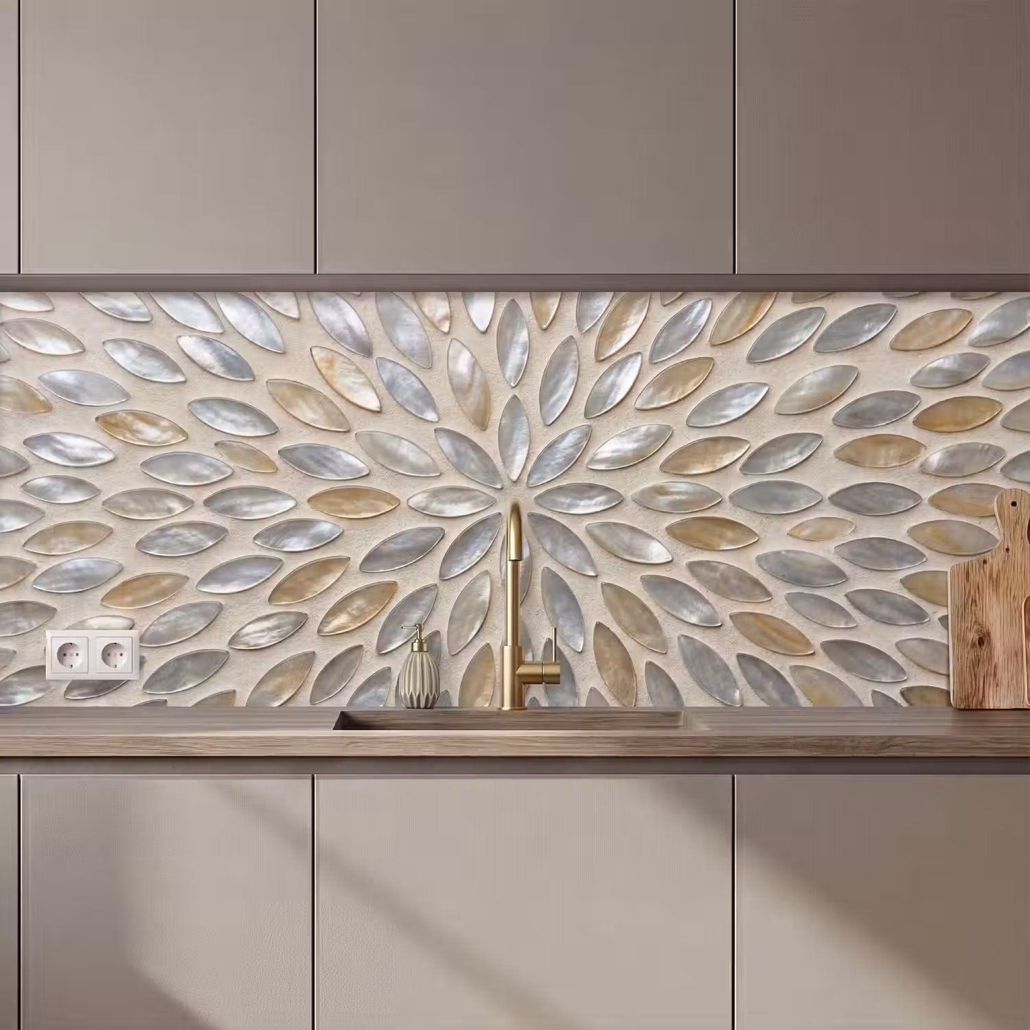 Patroon - Ovaal - Glanzend - Abstract - Beige keuken achterwand 2 middel zz_3dshopping