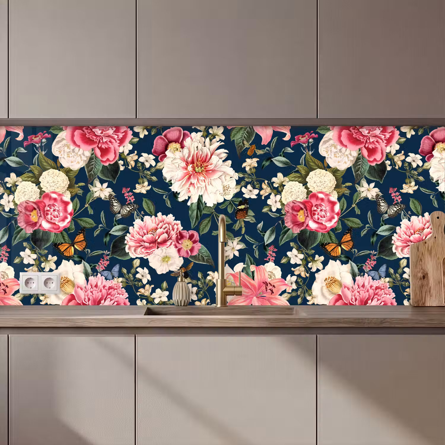 Patronen - Roos - Bladeren keuken achterwand 2 middel 871 zz_3dshopping