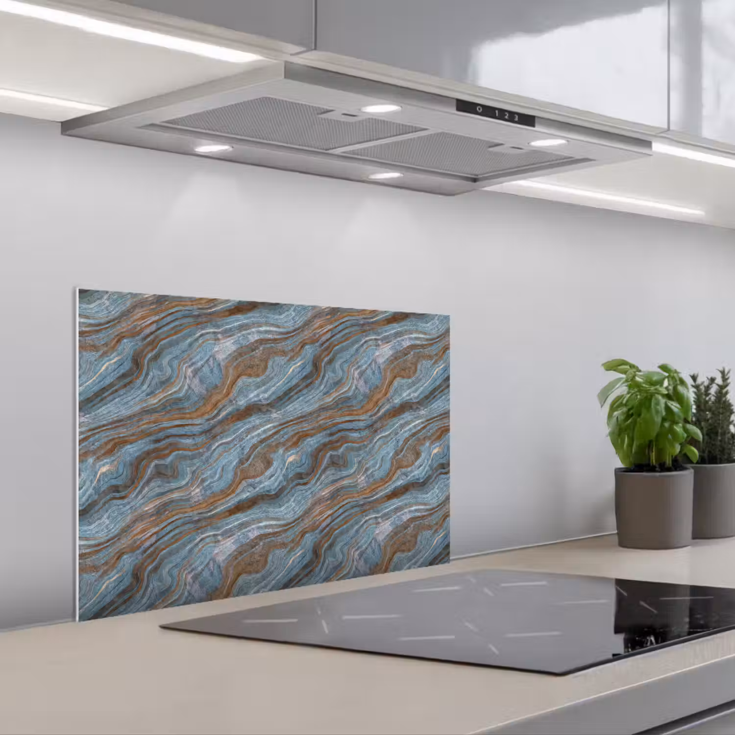 Patroon - Steen - Blauw keuken achterwand spatscherm klein 900 -3d_schuin