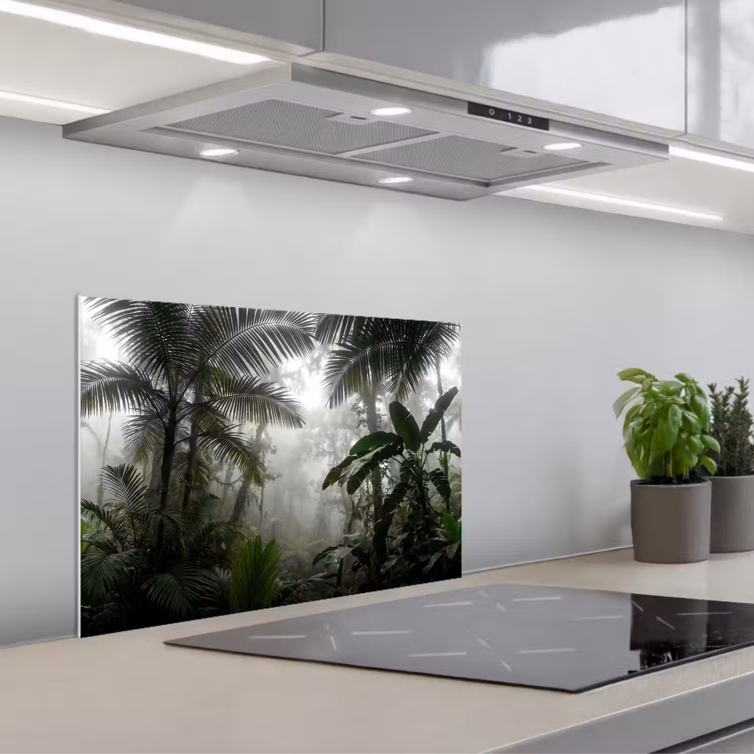 Natuur - Jungle - Mist - Groen - Bladeren keuken achterwand spatscherm klein -3d_schuin