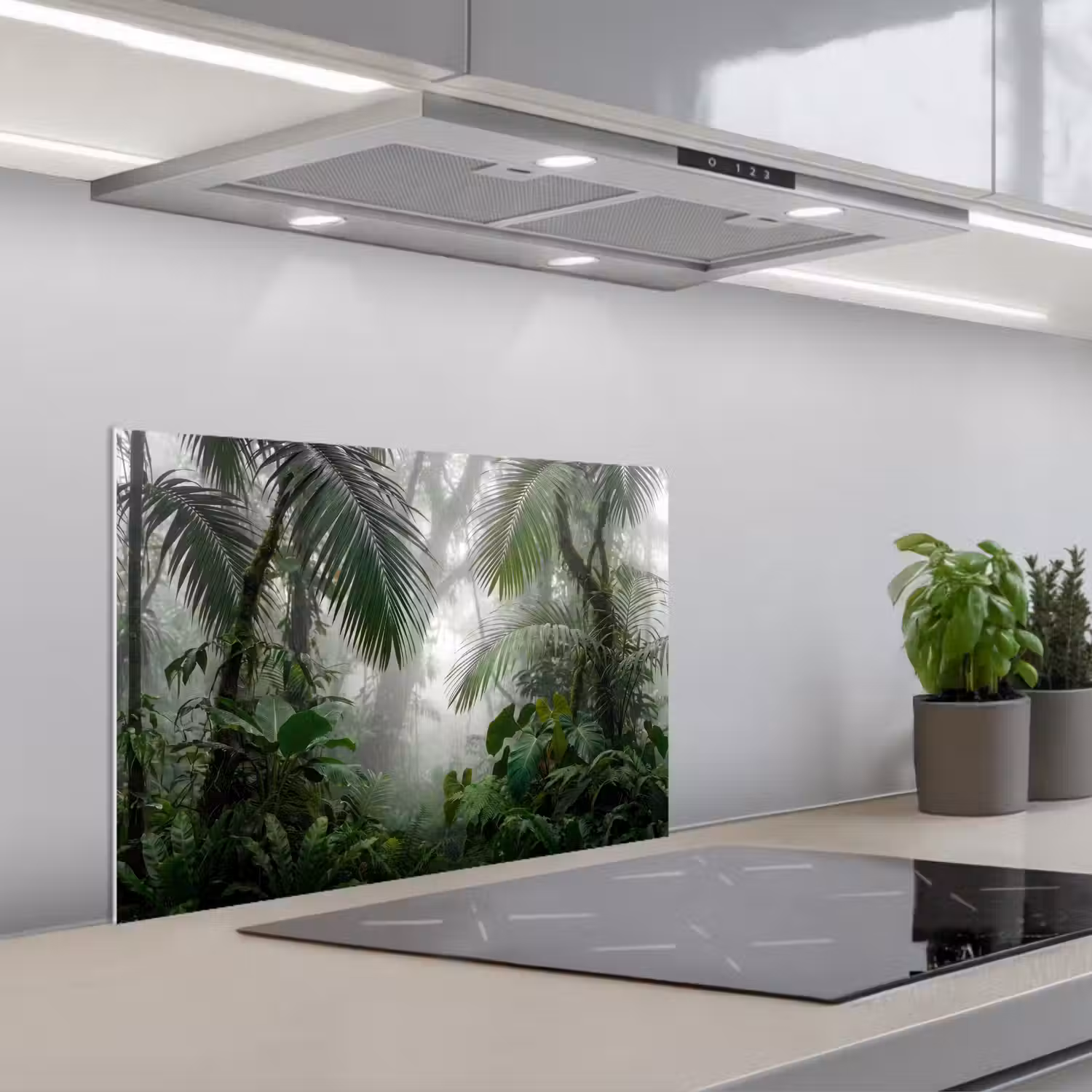 Natuur - Jungle - Mist - Tropisch - Groen keuken achterwand spatscherm klein -3d_schuin