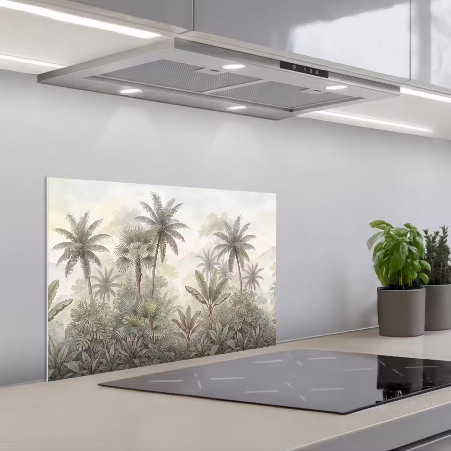 Natuur - Tropisch bos - Landschap - Aquarel - Groen keuken achterwand spatscherm klein -3d_schuin