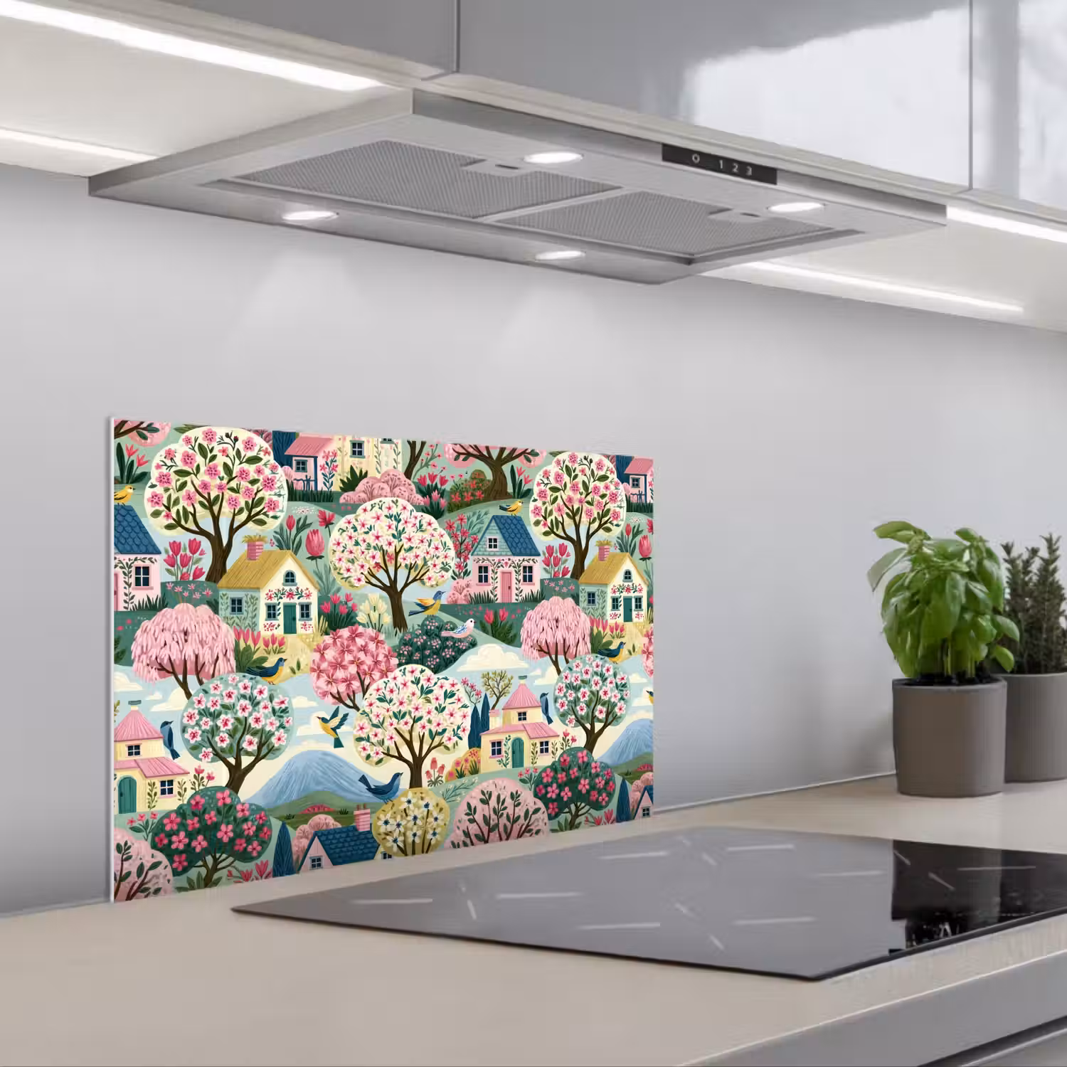 Nostalgisch - Idyllisch - Kleurrijk keuken achterwand spatscherm klein 900 -3d_schuin