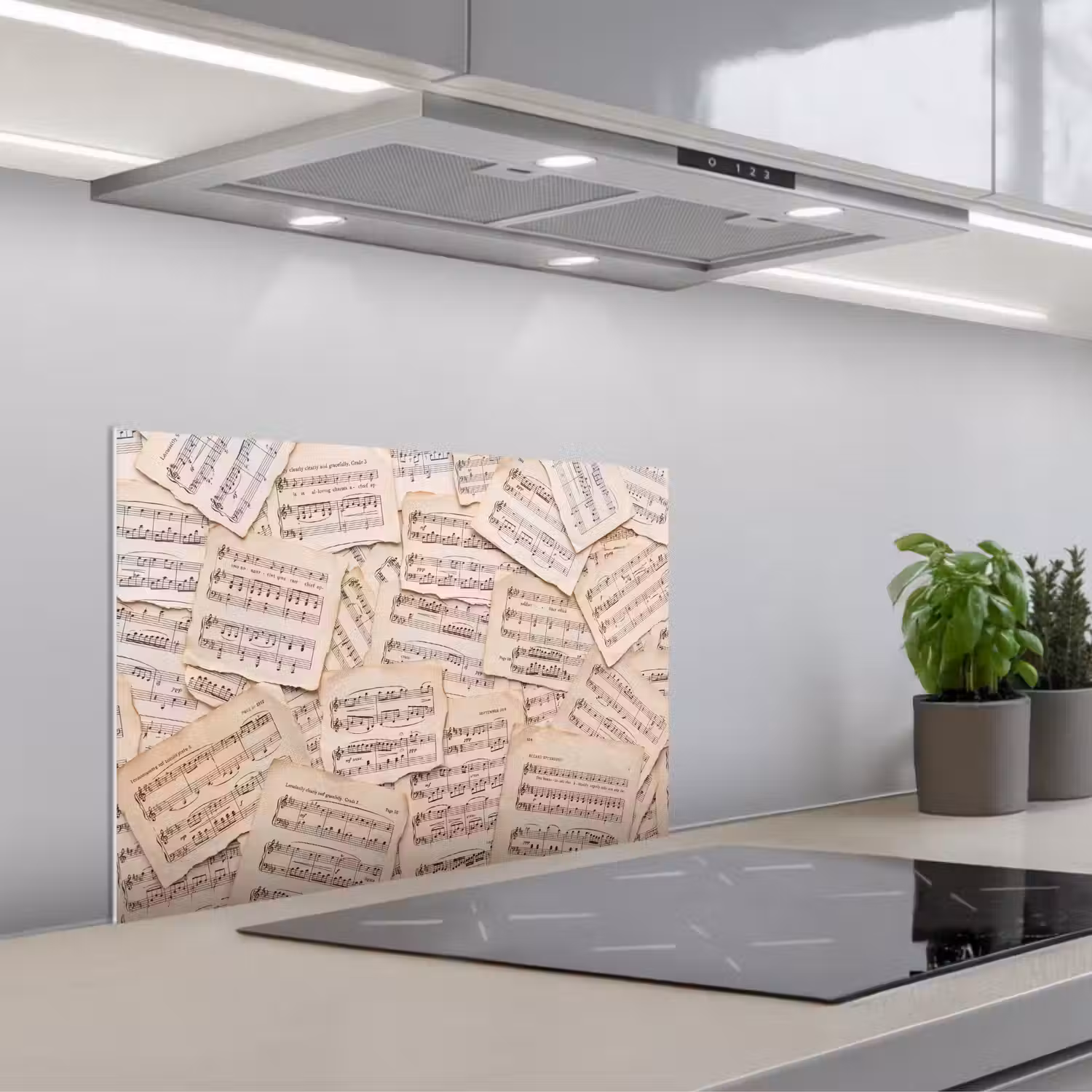 Bladmuziek - Oud - Noten - Vintage - Beige keuken achterwand spatscherm klein -3d_schuin