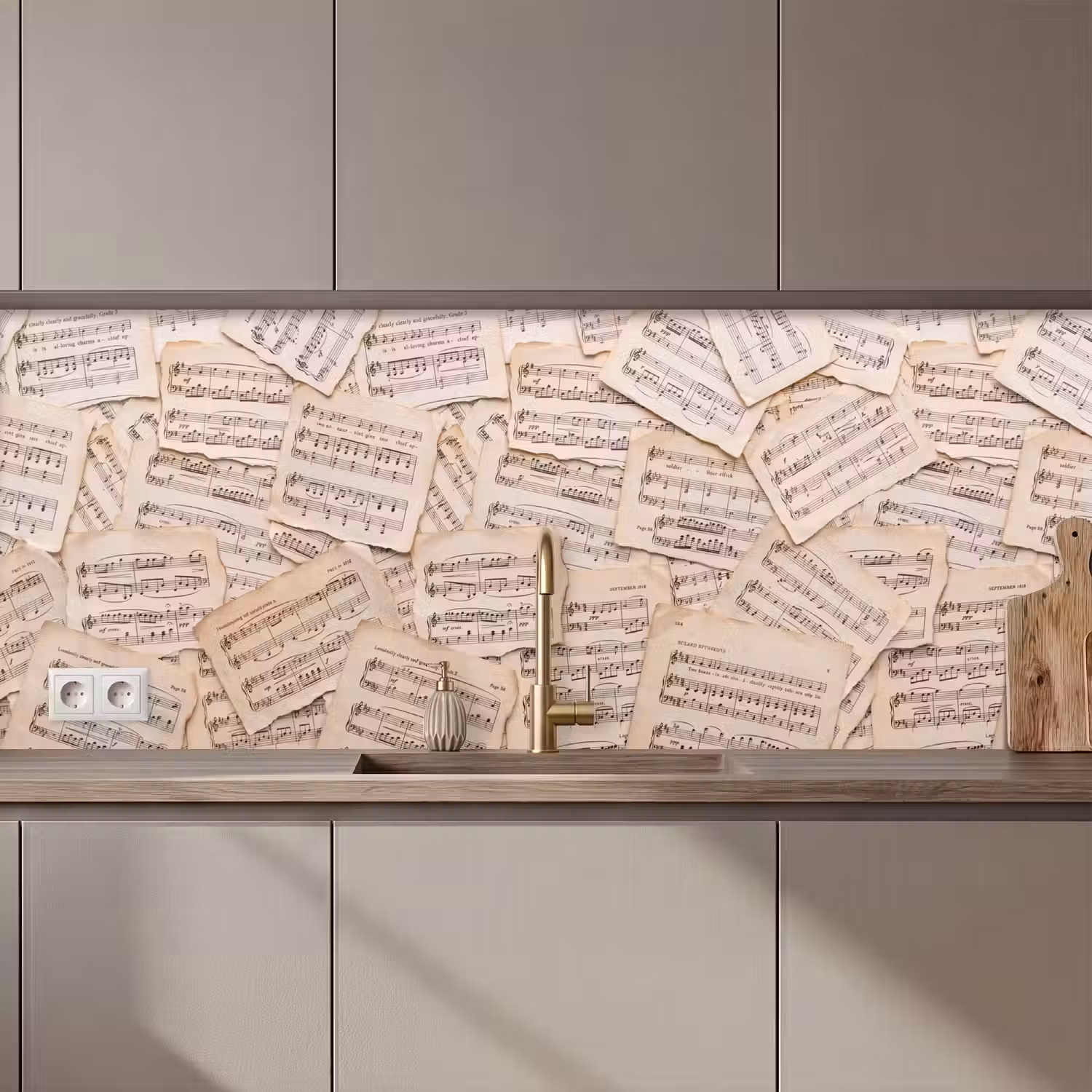 Bladmuziek - Oud - Noten - Vintage - Beige keuken achterwand 2 middel zz_3dshopping