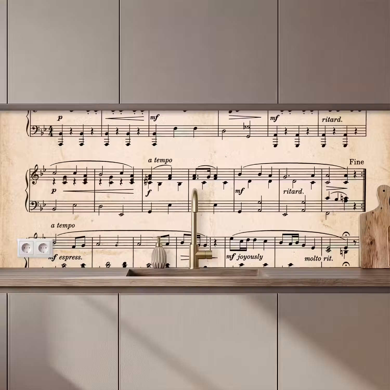 Muzieknotatie - Notenbalken - Kunst - Klassiek - Beige keuken achterwand 2 middel zz_3dshopping