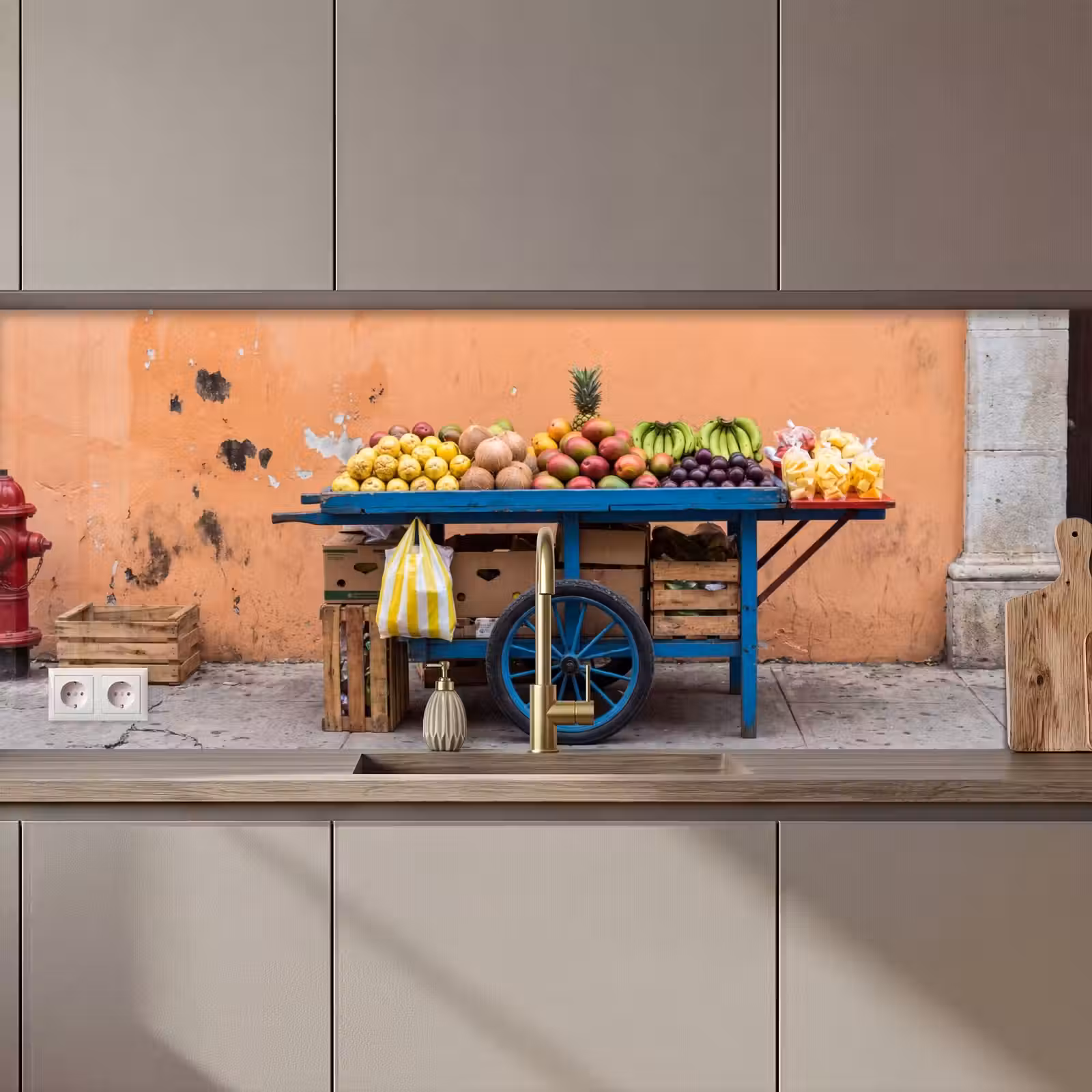Küchenrückwand - Obst – Kar – Straße - Fruit - Kar - Straat keuken achterwand 2 middel zz_3dshopping