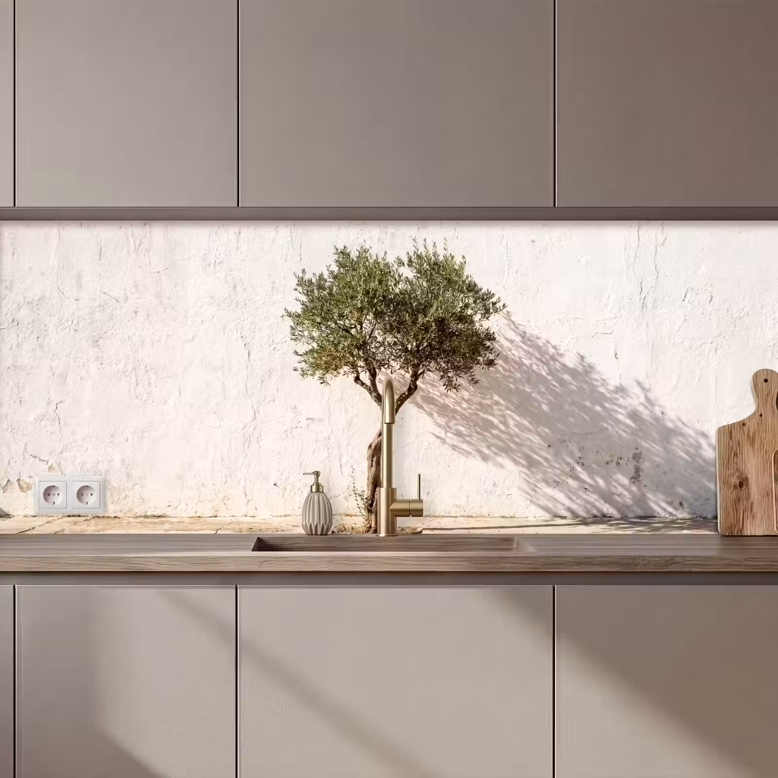 Küchenrückwand - Olivenbaum – Wand – weiß - Olijfboom - muur - wit keuken achterwand 2 middel zz_3dshopping