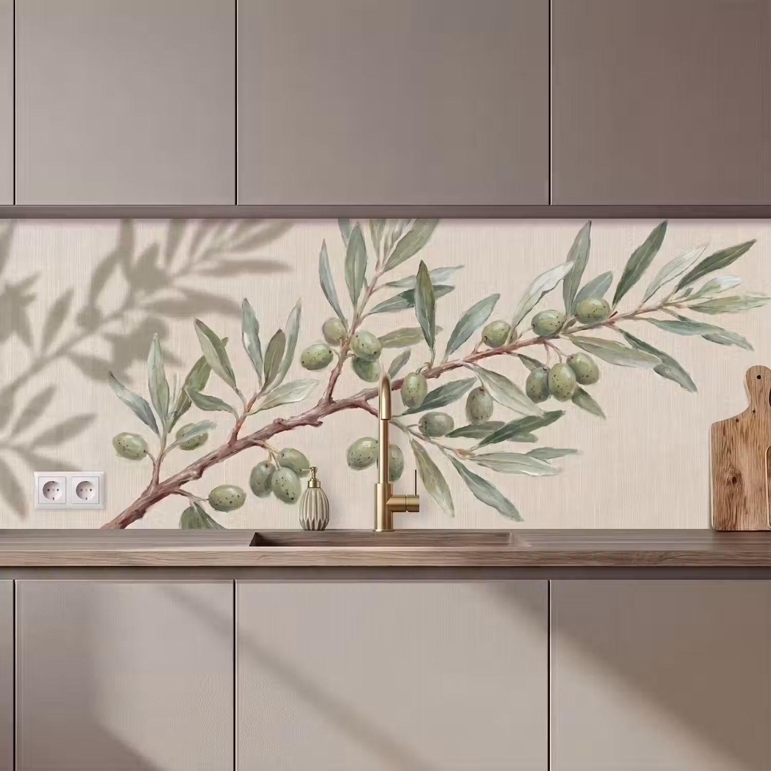 Olijftak - Bladeren - Natuur - Groen - Beige keuken achterwand 2 middel zz_3dshopping