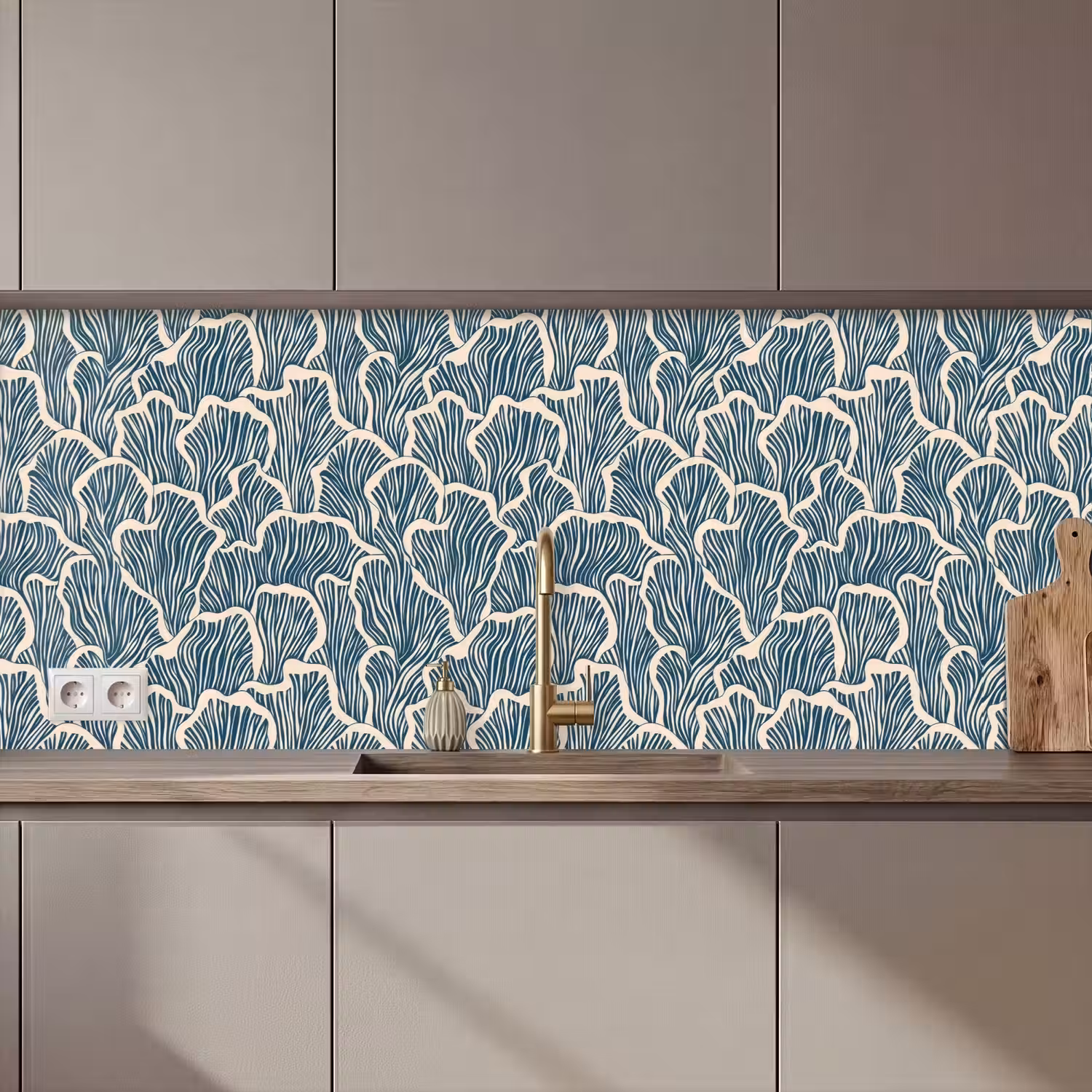 Organisch - Blauw - Crème - Schelpen keuken achterwand 2 middel 871 zz_3dshopping