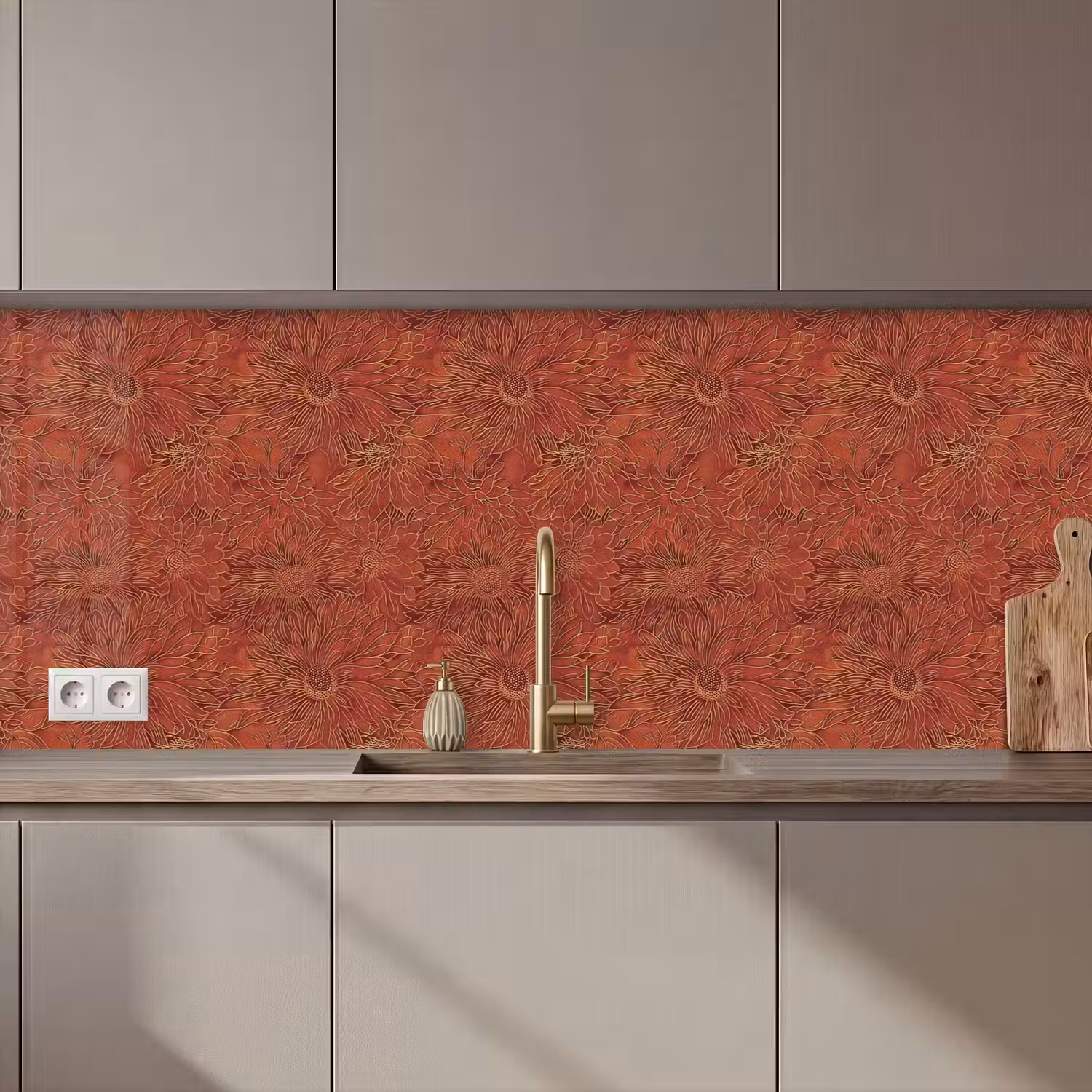 Oosters - Bloemen - Terracotta keuken achterwand 2 middel 871 zz_3dshopping