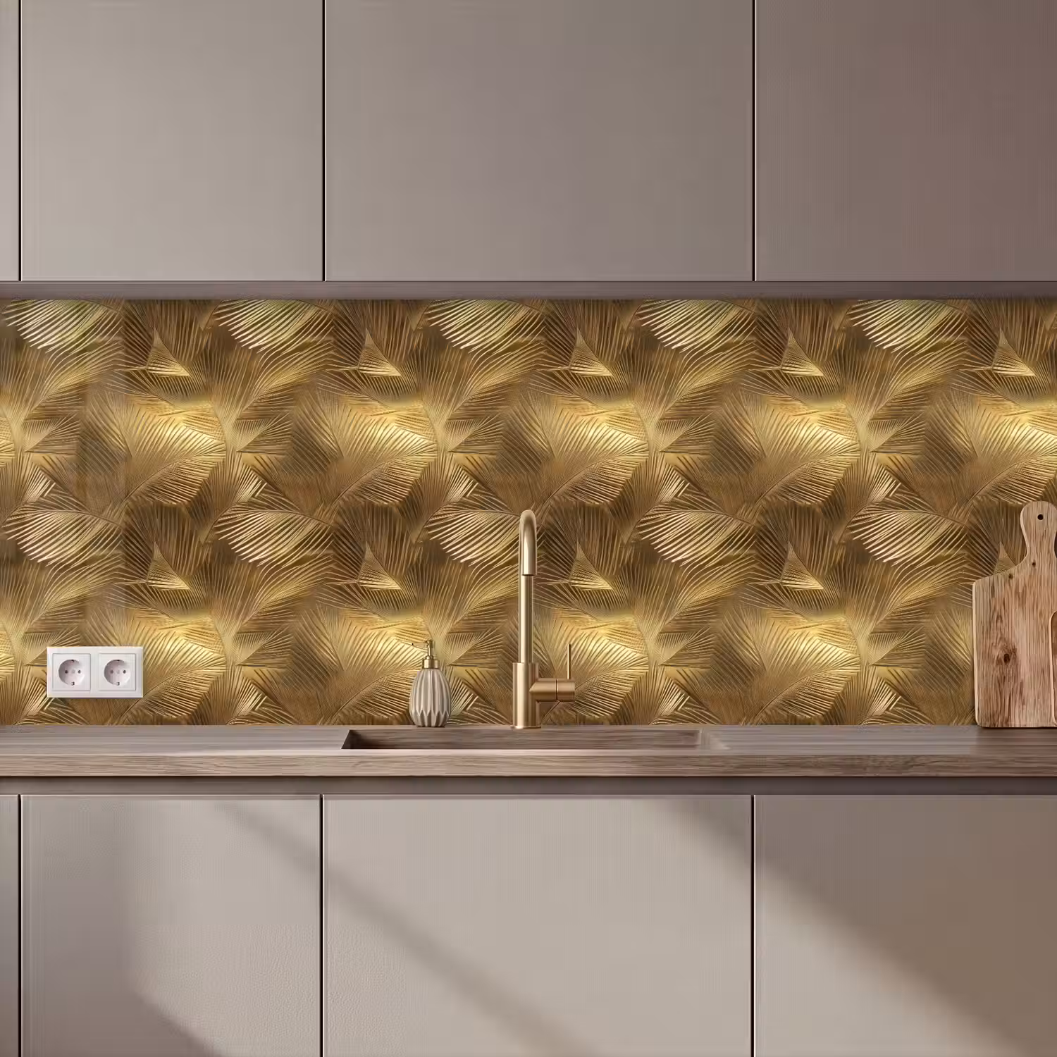 Palm - Waaier - Goud keuken achterwand 2 middel 871 zz_3dshopping