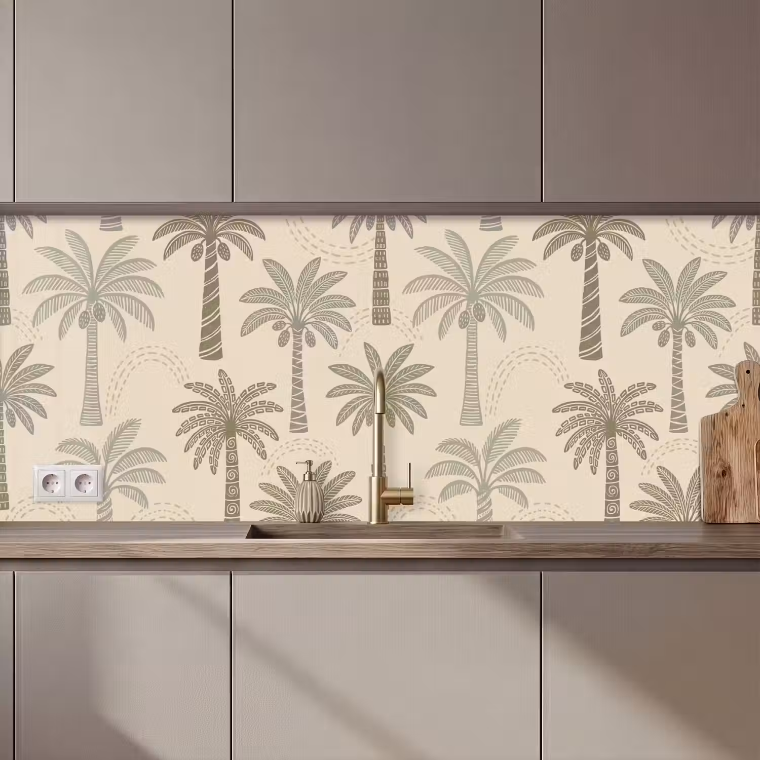 Palmbomen - Patroon - Tropisch - Beige keuken achterwand 2 middel zz_3dshopping