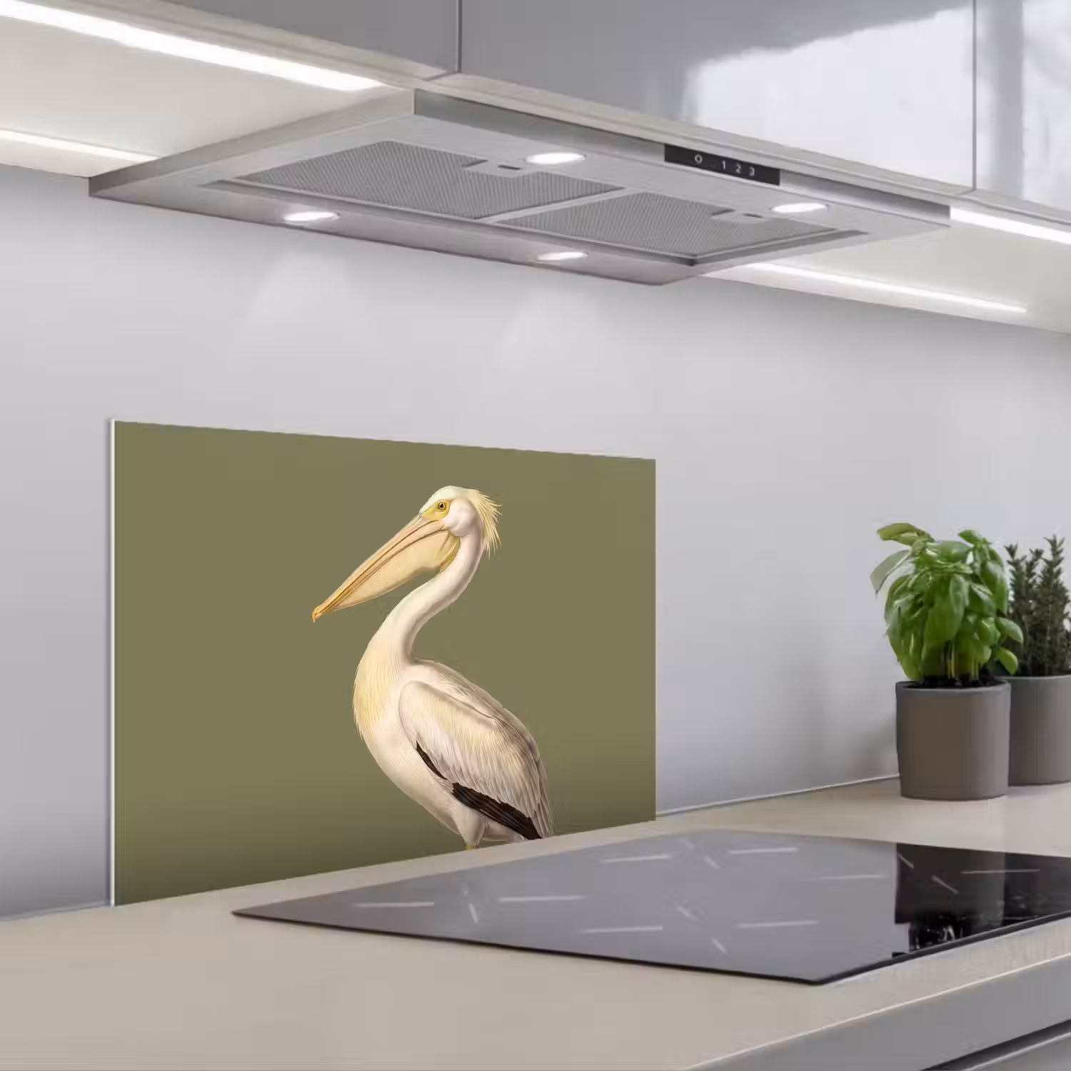 Pelikaan - Wit - Vogel - Klassiek - Natuur keuken achterwand spatscherm klein -3d_schuin