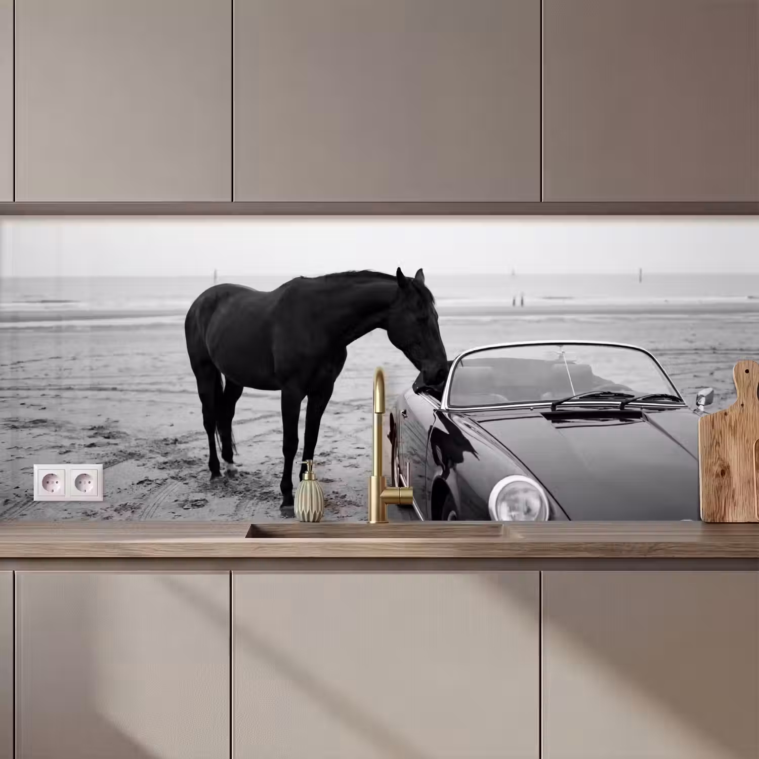 Paard - Auto - Zwart - Wit keuken achterwand 2 middel zz_3dshopping