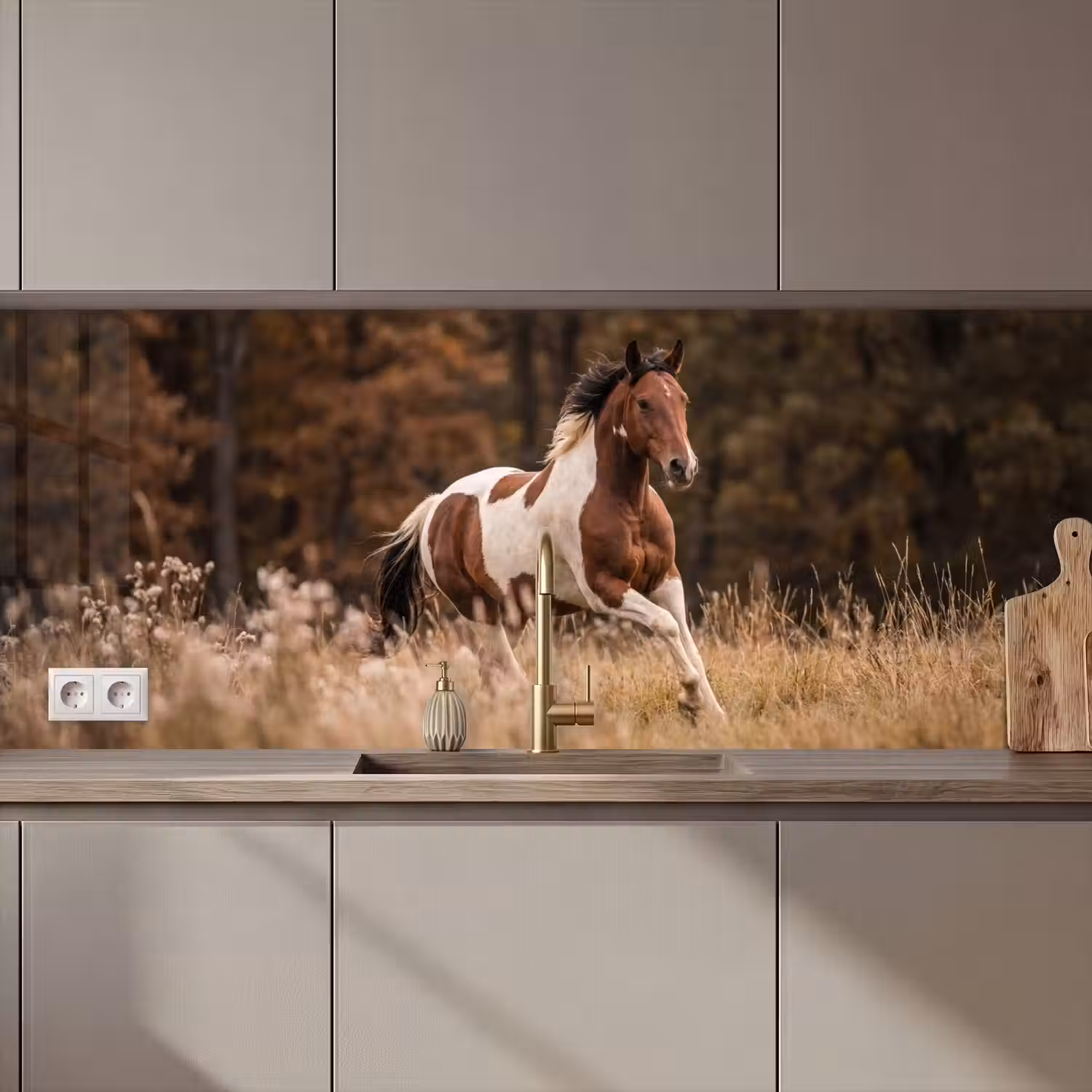 Paard - Bruin - Gras keuken achterwand 2 middel zz_3dshopping