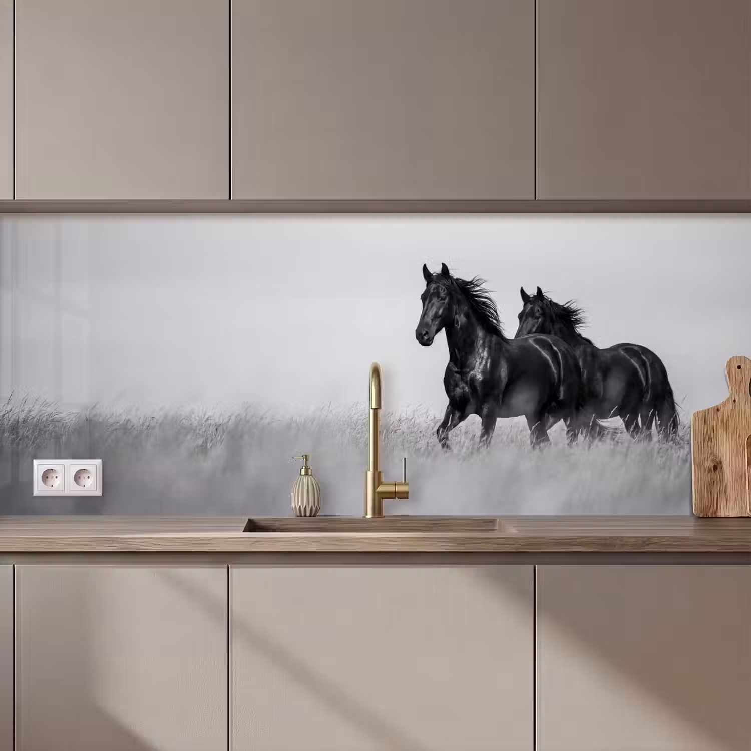 Paarden - Gras - Zwart - Wit keuken achterwand 2 middel zz_3dshopping