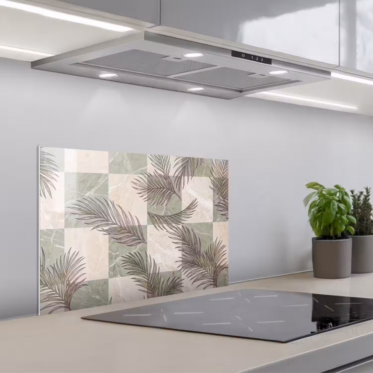 Planten - Bladeren - Marmer - Modern - Groen keuken achterwand spatscherm klein -3d_schuin