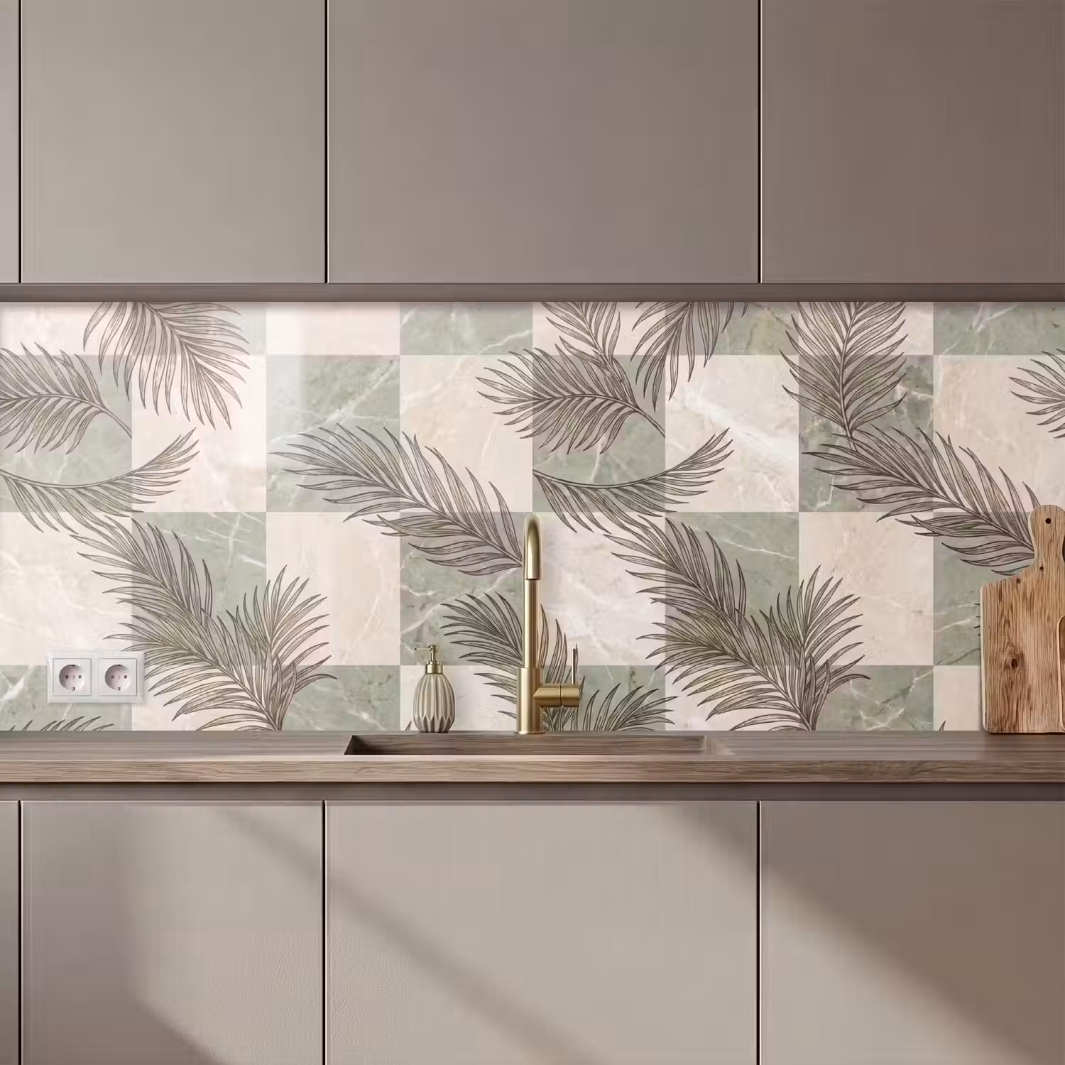 Planten - Bladeren - Marmer - Modern - Groen keuken achterwand 2 middel zz_3dshopping
