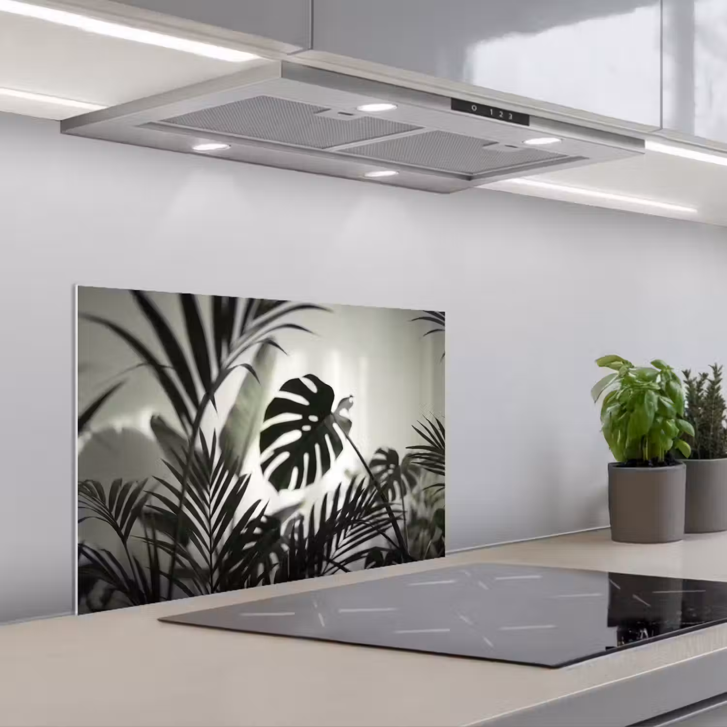Planten - Bladeren - Natuur - Minimalistisch - Groen keuken achterwand spatscherm klein -3d_schuin