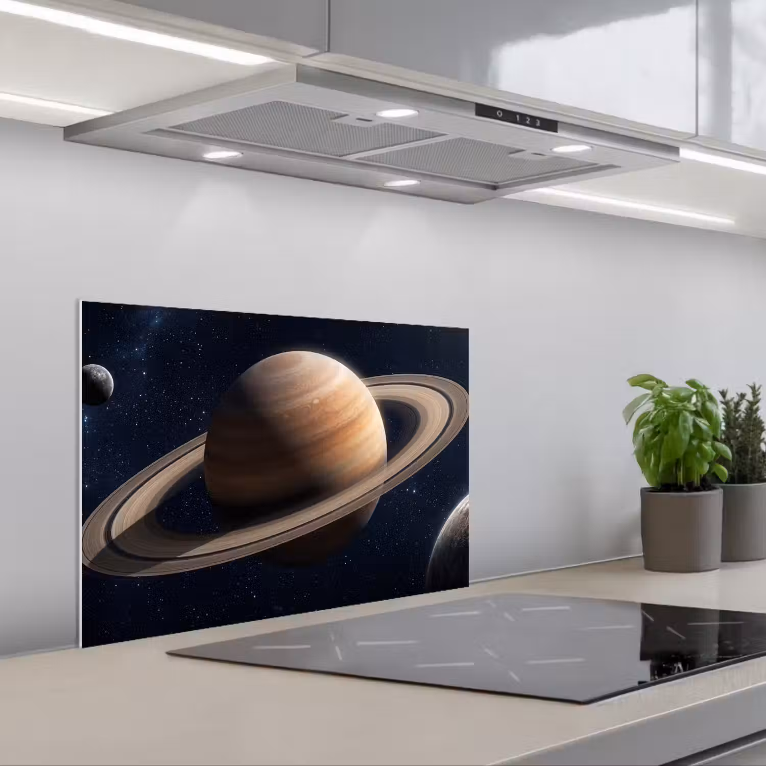 Planeten - Saturnus - Ruimte keuken achterwand spatscherm klein -3d_schuin