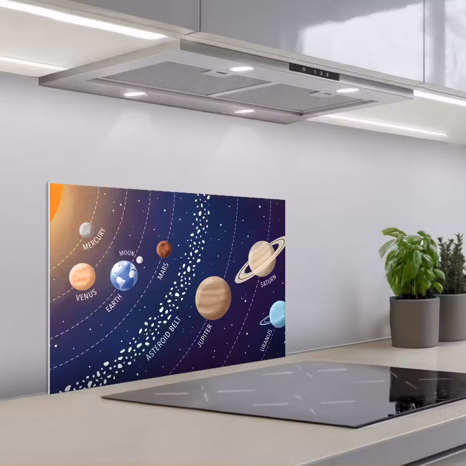 Planetenstelsel - Ruimte - Illustratie keuken achterwand spatscherm klein -3d_schuin