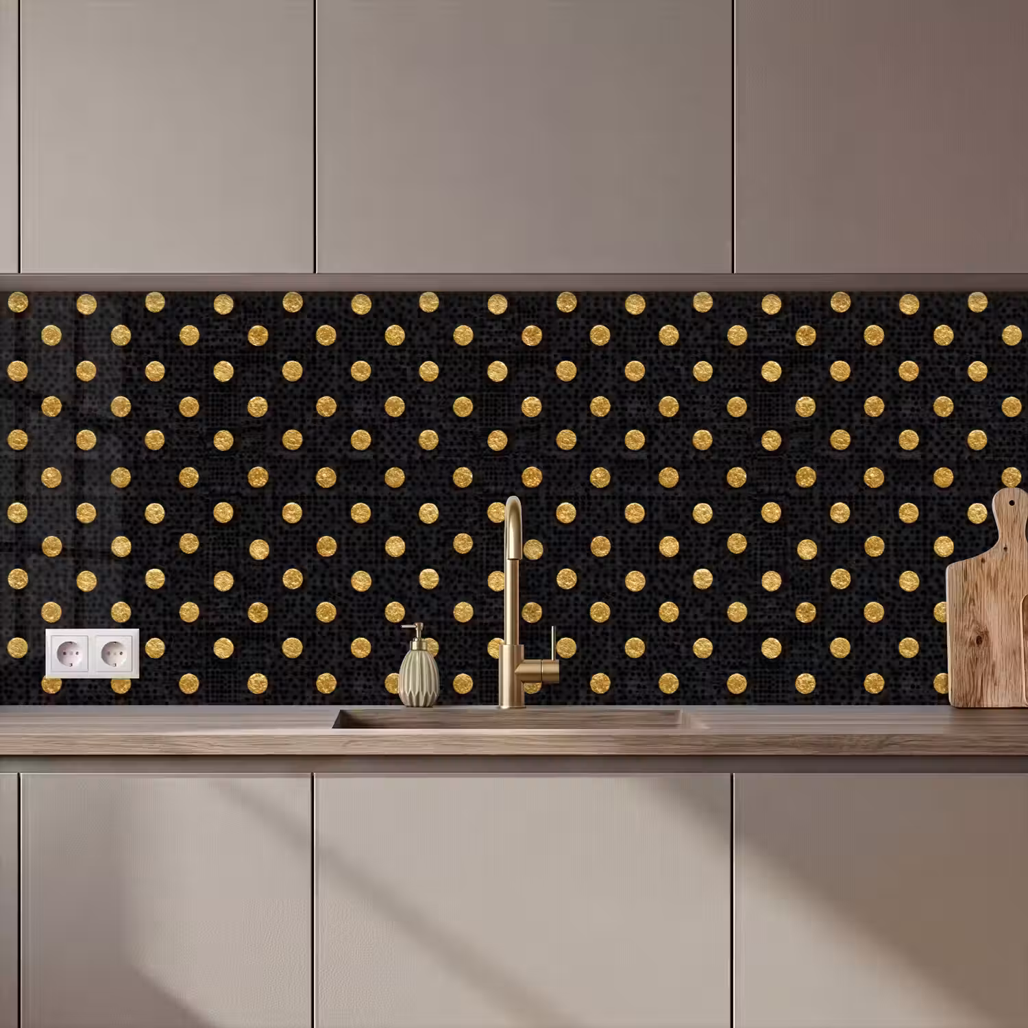 Polka Dot - Stippen - Goud - Zwart keuken achterwand 2 middel 871 zz_3dshopping