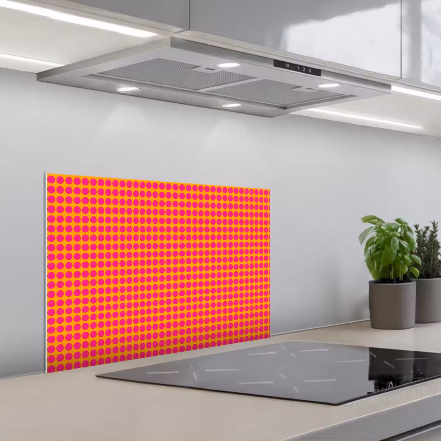 Stippen - Patroon - Oranje keuken achterwand spatscherm klein 900 -3d_schuin