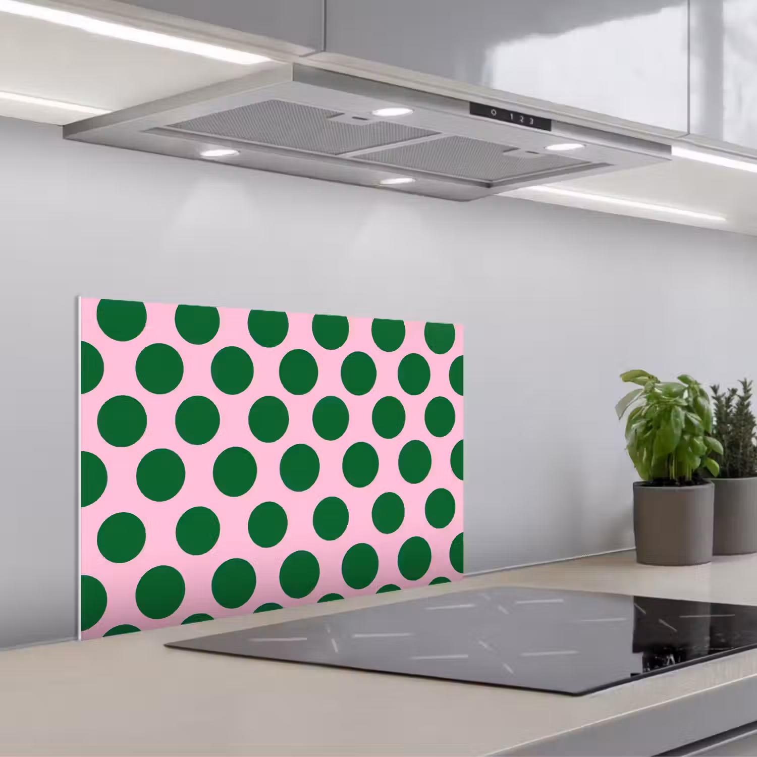 Polkadots - Patroon - Groen keuken achterwand spatscherm klein 900 -3d_schuin