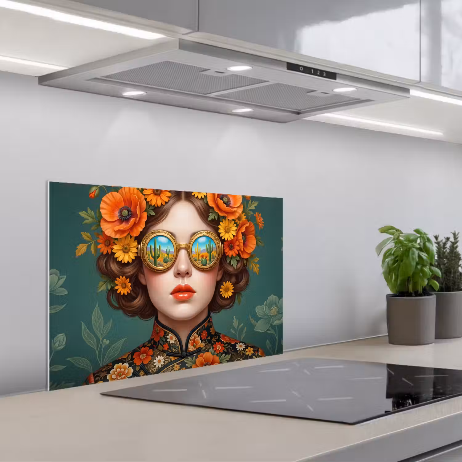Portret - Vrouw - Kleurrijk - Expressief keuken achterwand spatscherm klein -3d_schuin