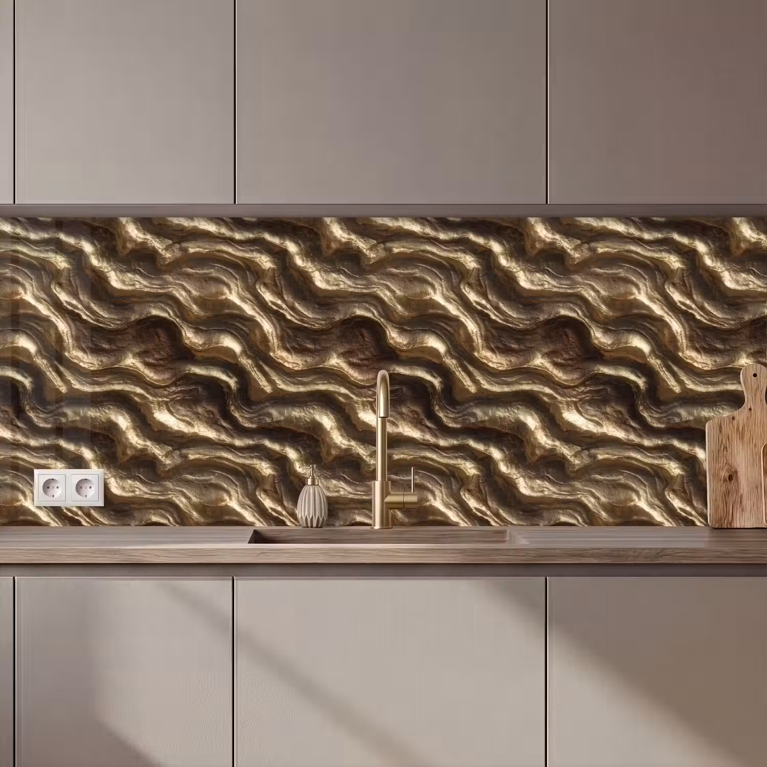 Reliëf - Golven - Abstract - Bronsgoud keuken achterwand 2 middel 871 zz_3dshopping