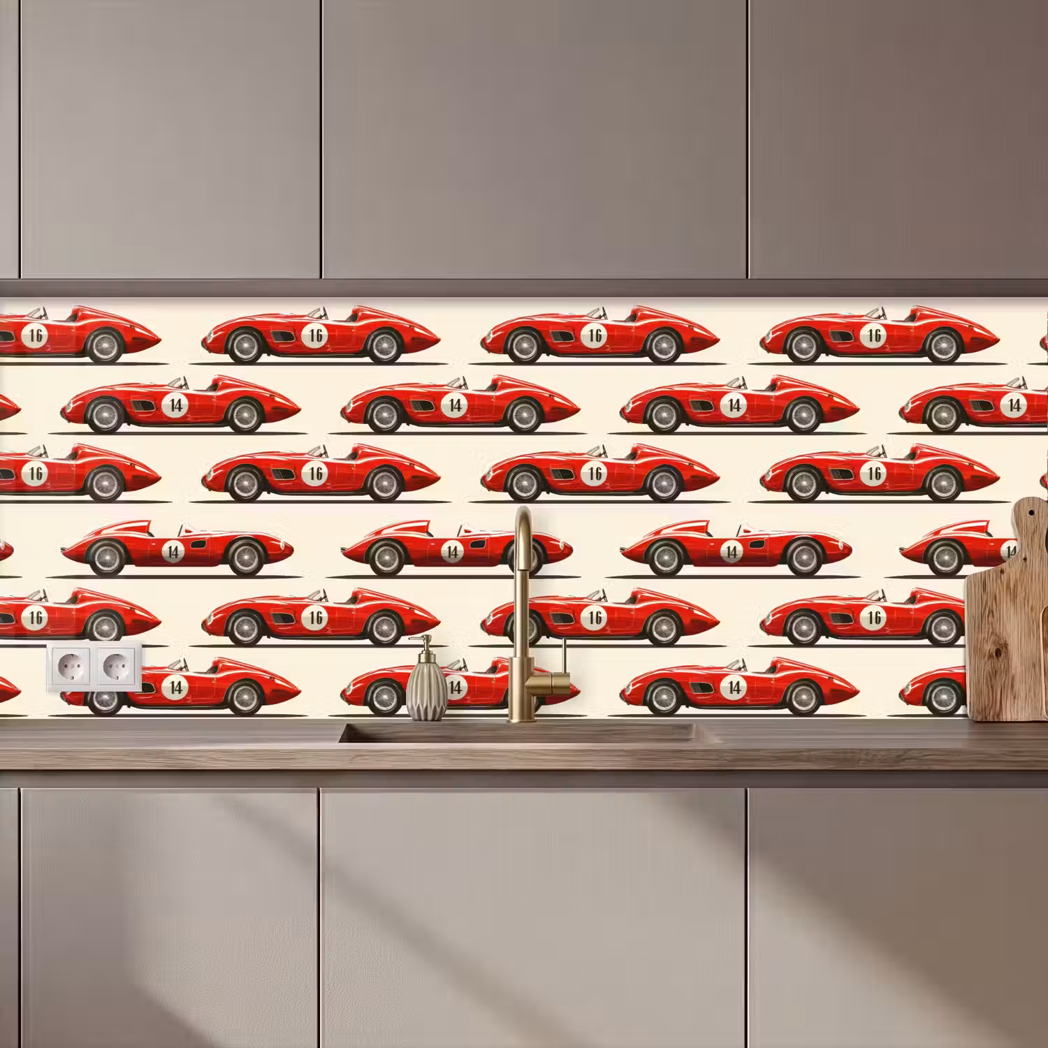 Raceauto - Retro - Rood keuken achterwand 2 middel 871 zz_3dshopping