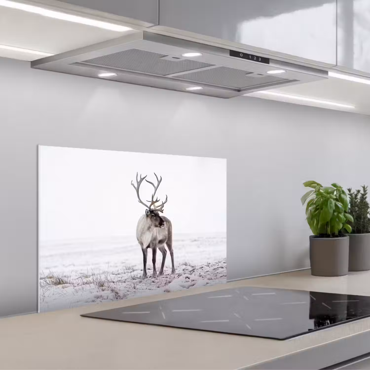 Rendier - Gewei - Sneeuw - Winter keuken achterwand spatscherm klein -3d_schuin