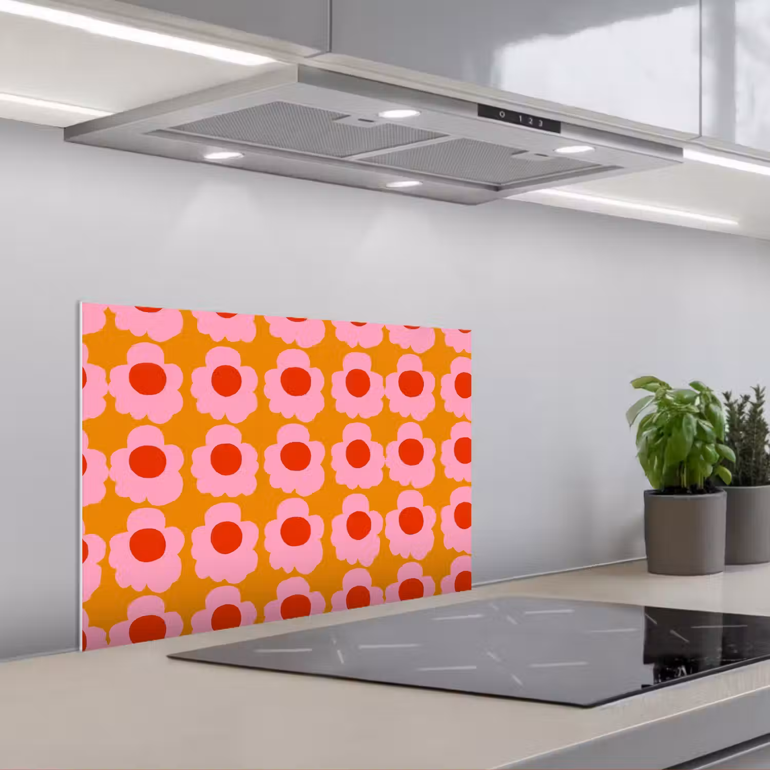 Retro - Bloemen - Roze keuken achterwand spatscherm klein 900 -3d_schuin