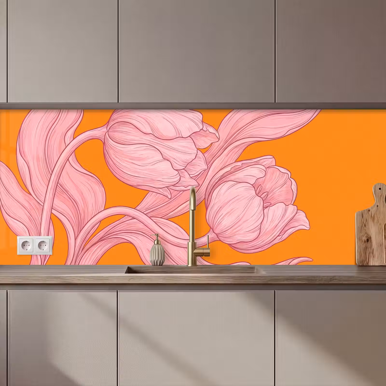 Küchenrückwand - Rosa Blumen – Modern - Roze bloemen - Modern keuken achterwand 2 middel zz_3dshopping