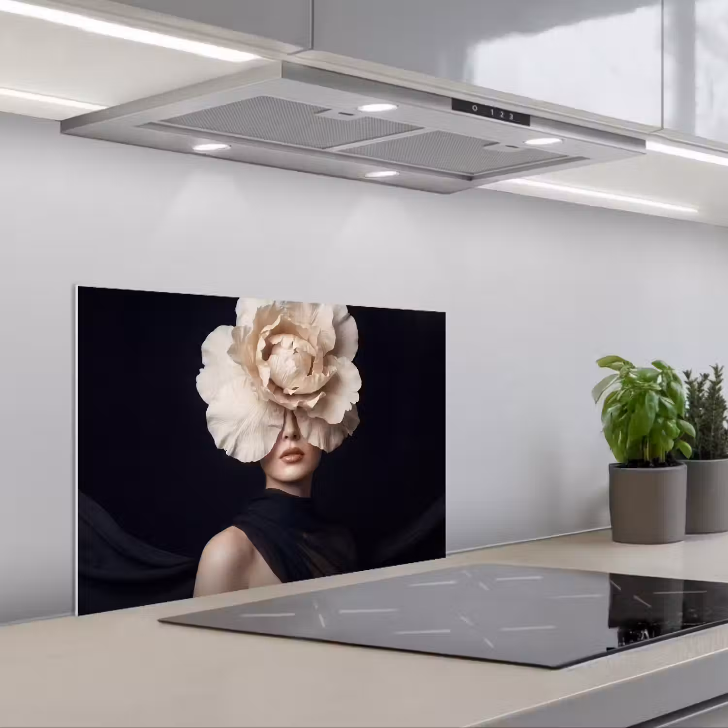 Roos - Tijdloos - Zwart keuken achterwand spatscherm klein -3d_schuin