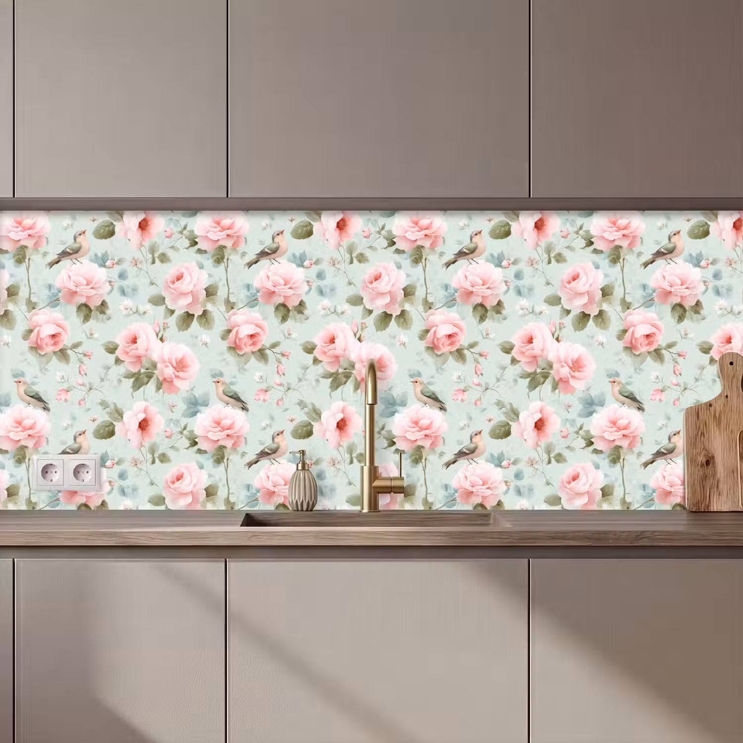 Rozen - Vogels - Pastel - Kleurrijk keuken achterwand 2 middel 871 zz_3dshopping