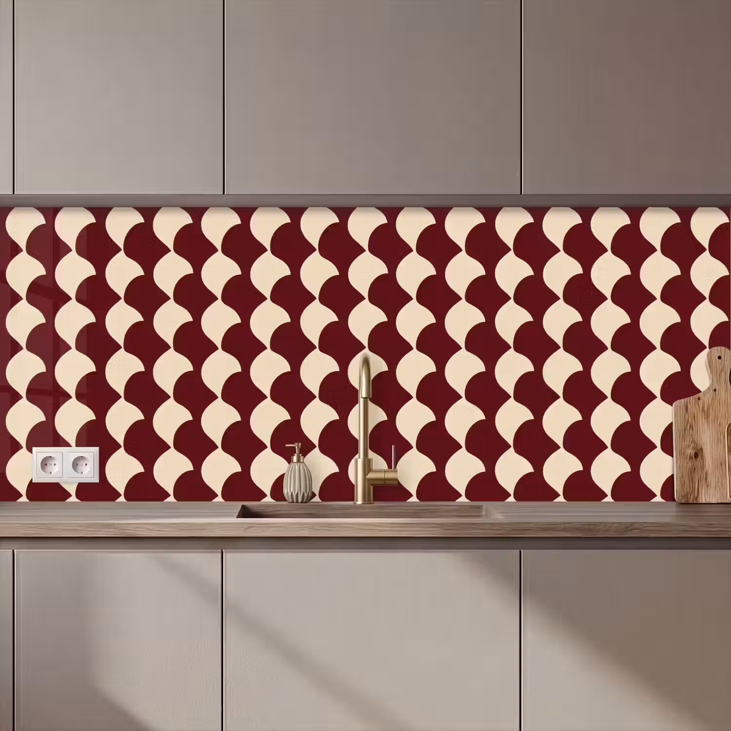Rood - Tegelpatroon - Crème keuken achterwand 2 middel 871 zz_3dshopping