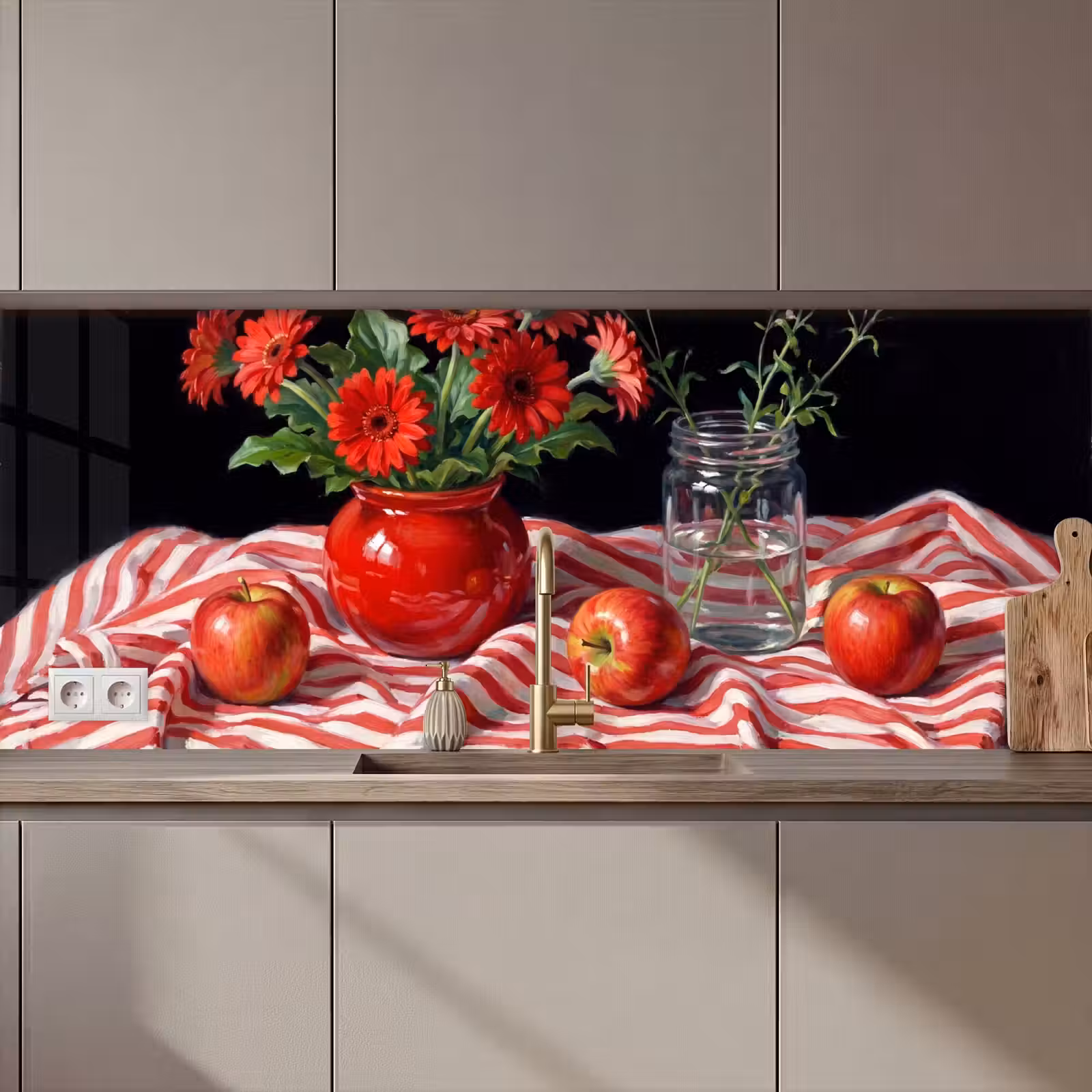 Küchenrückwand - Rote Blumen – Vase - Rode bloemen - Vaas keuken achterwand 2 middel zz_3dshopping