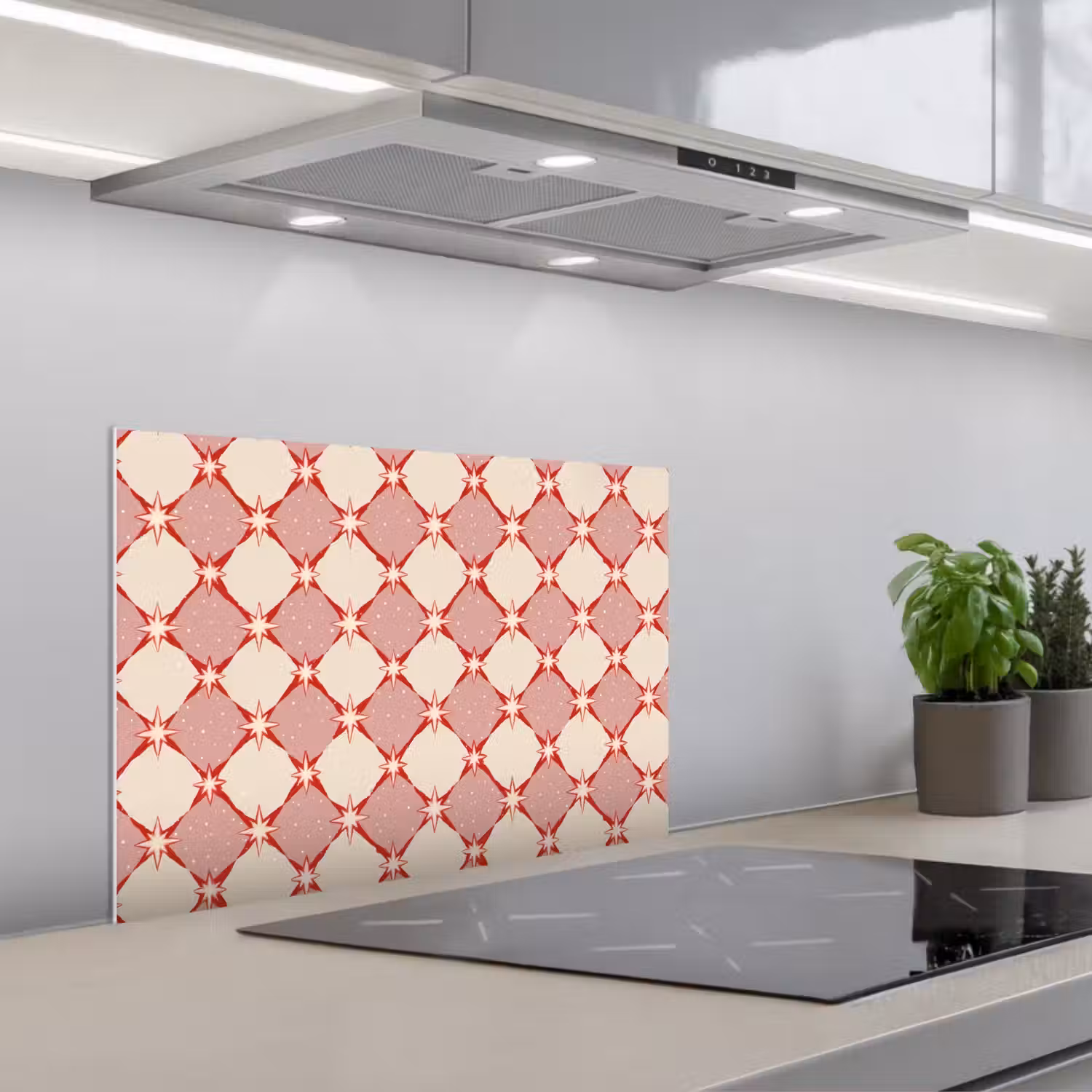 Ruiten - Sterren - Vintage - Oudroze - Rood keuken achterwand spatscherm klein 900 -3d_schuin