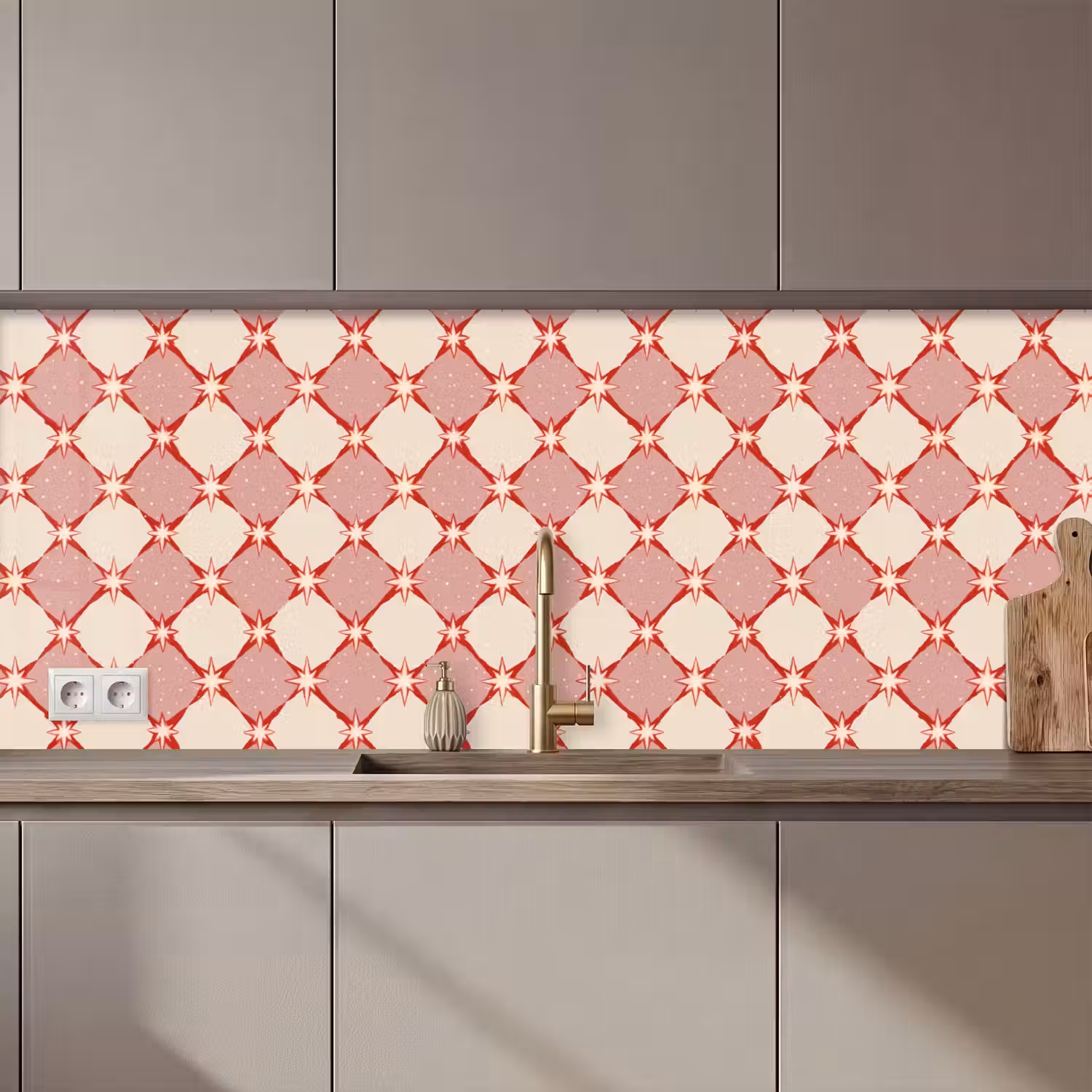 Ruiten - Sterren - Vintage - Oudroze - Rood keuken achterwand 2 middel 871 zz_3dshopping