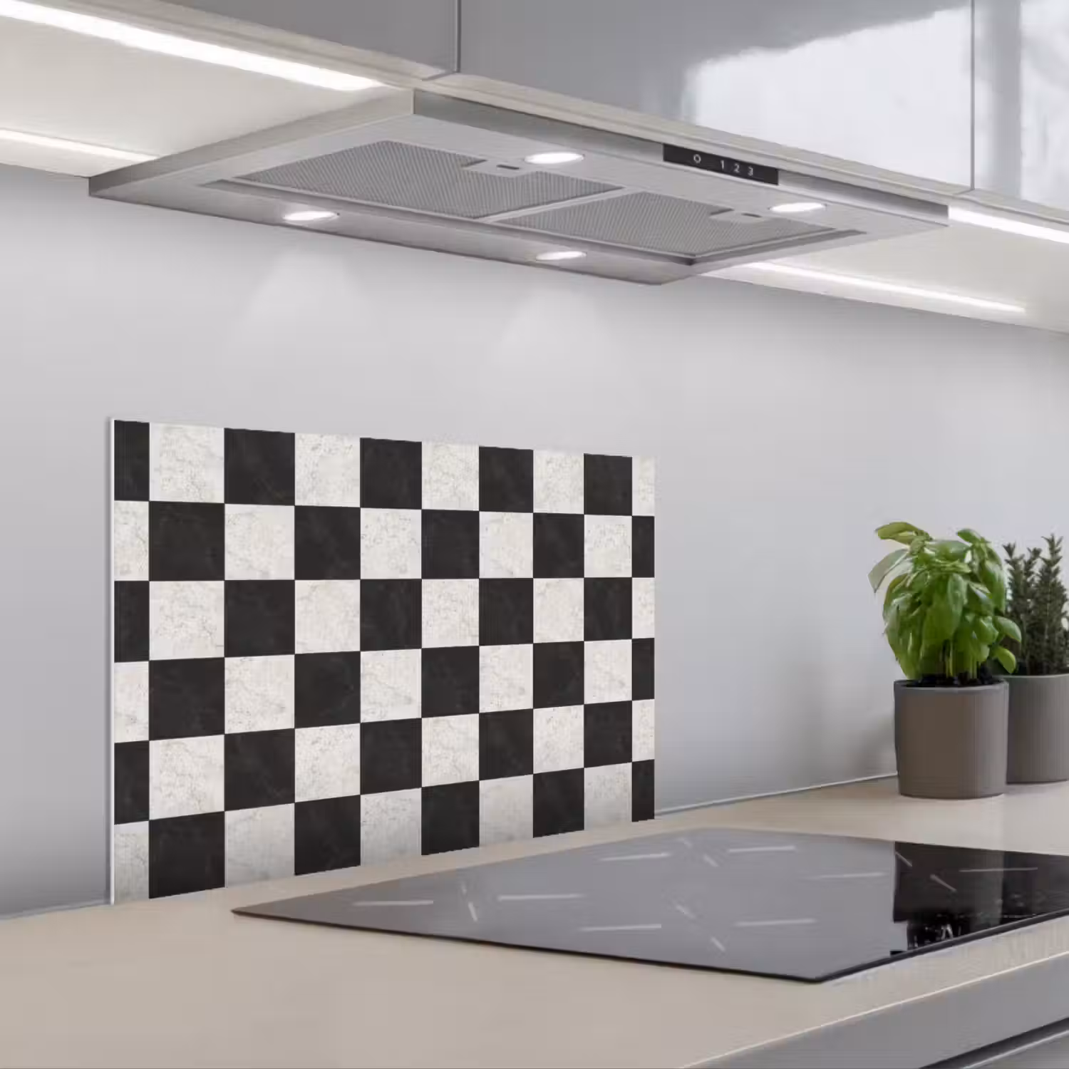 Dambord - Marmer - Zwart - Wit keuken achterwand spatscherm klein 900 -3d_schuin