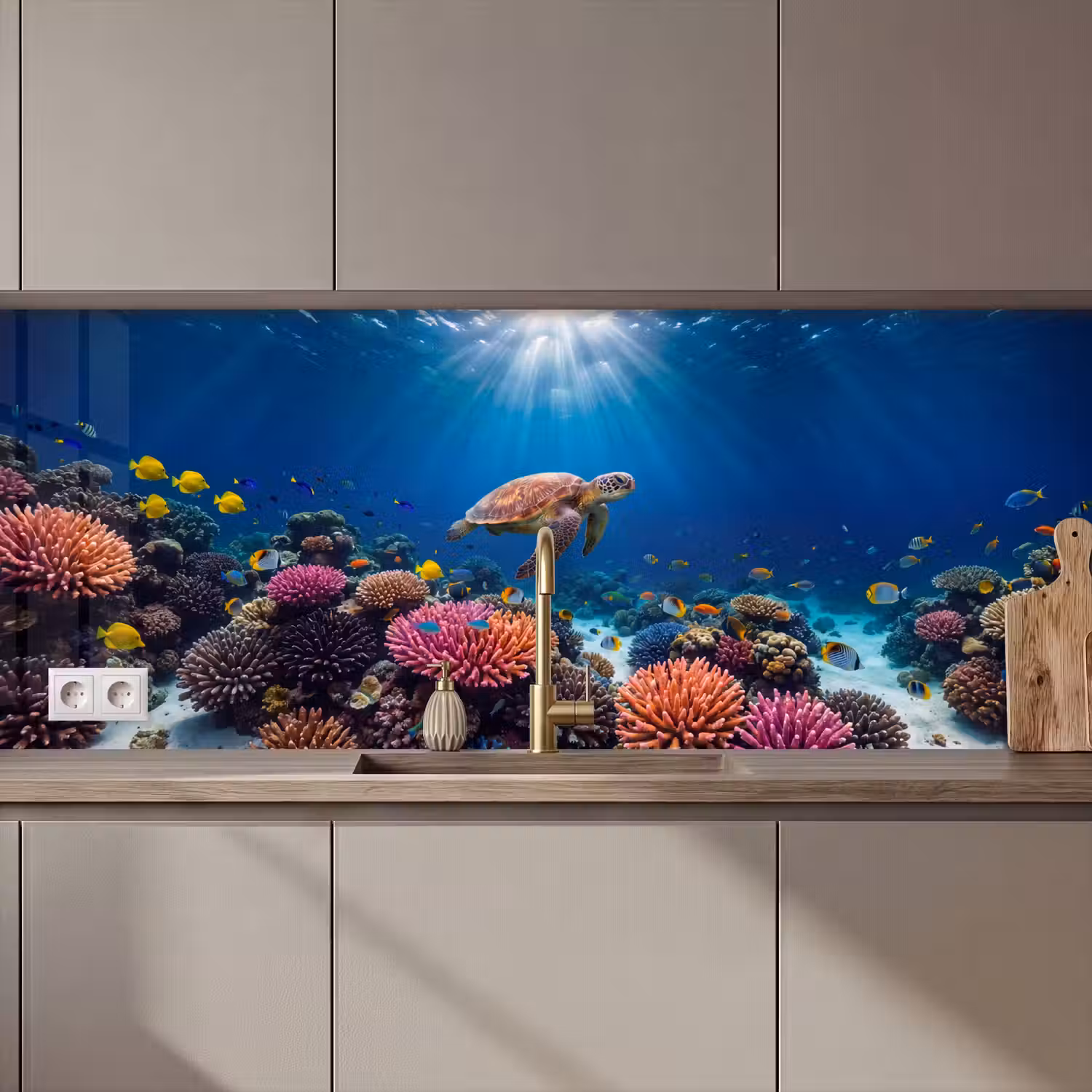 Schildpad - Koraalrif - Oceaan - Dieren - Blauw keuken achterwand 2 middel zz_3dshopping
